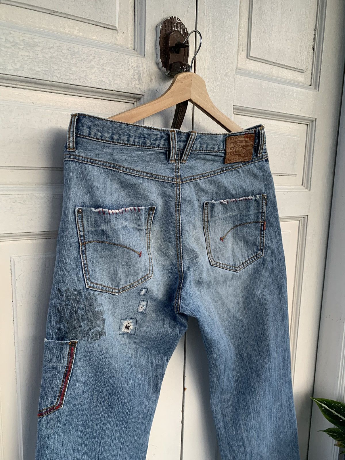 Japanese Brand Kissmark doubleknee patchwork jeans Size US 31 - 12 Thumbnail