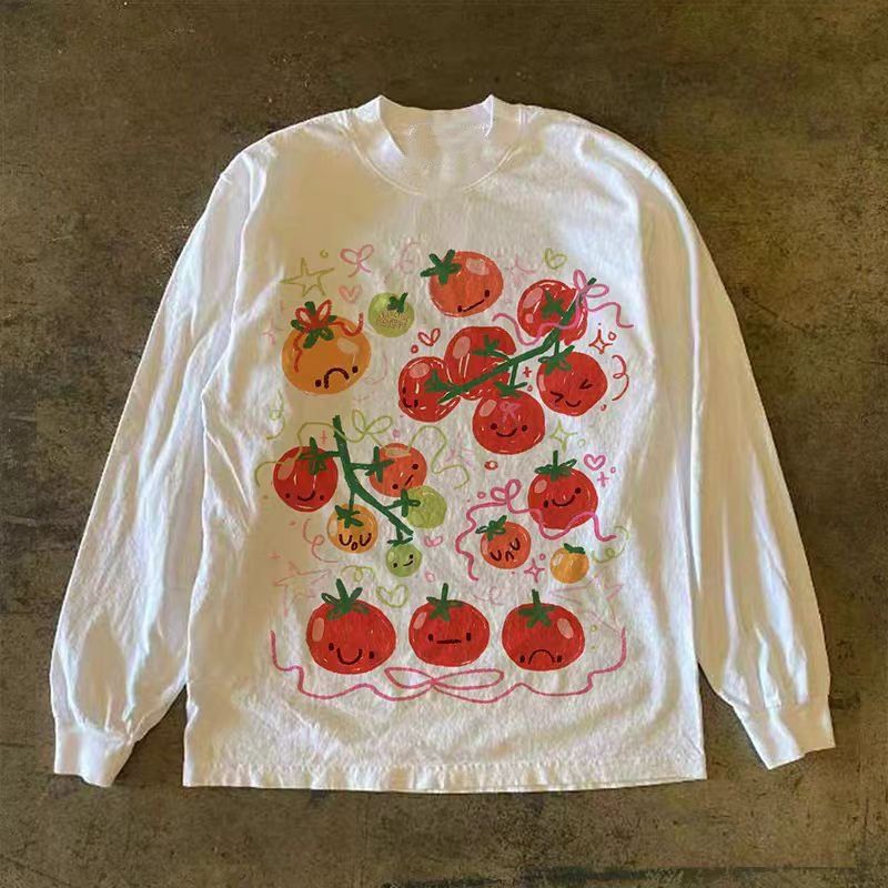 Vintage White Washed Vintage Long-Sleeve T-Shirt with Tomato Print Size US M / EU 48-50 / 2 - 1 Thumbnail