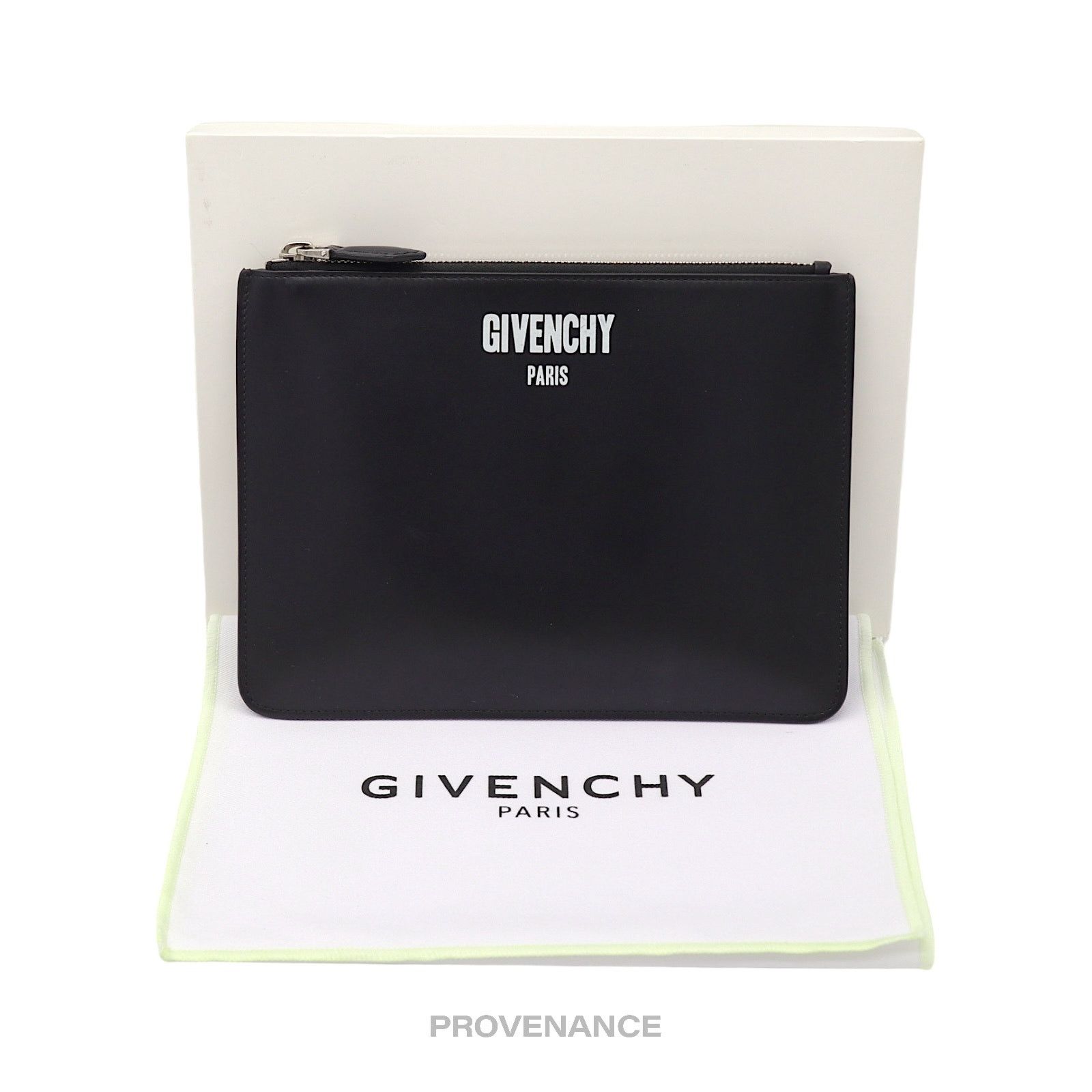 Givenchy 🔴 Givenchy Logo Zip Pouch Clutch Bag - Black Leather Size ONE SIZE - 1 Thumbnail