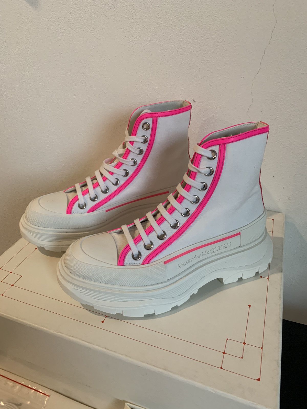 image of Alexander Mcqueen Tread Slick Chunky Sole High Top Boots in White, Women's (Size 8)