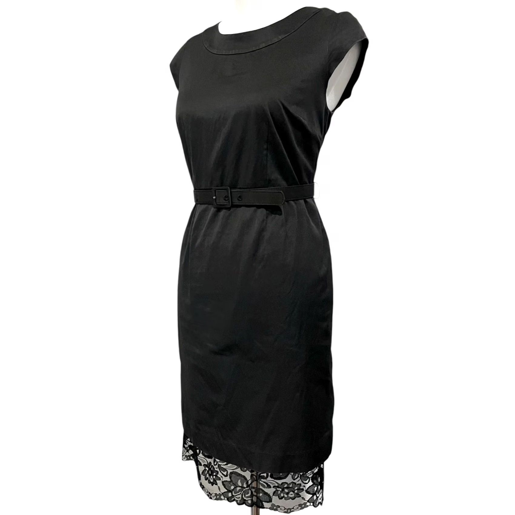 Merona Merona Collection Y2K Dress Black Pencil Lace Hem Belted Cotton Blend Size 6 Size M / US 6-8 / IT 42-44 - 4 Thumbnail
