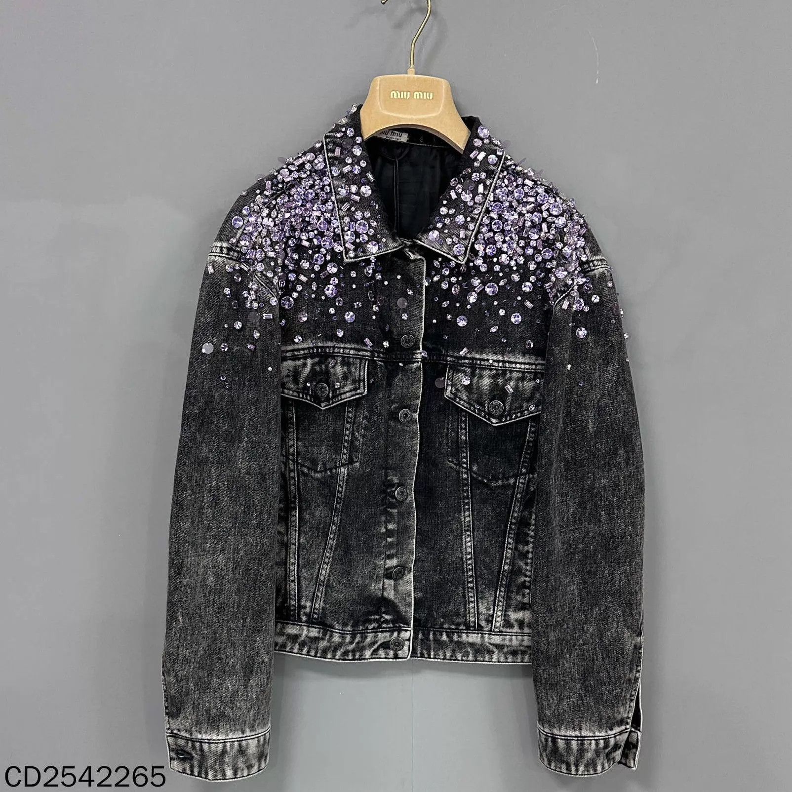 Miu Miu MIU MIU Black Crystal-Embellished Denim Jacket 40 Size S / US 4 / IT 40 - 1 Thumbnail