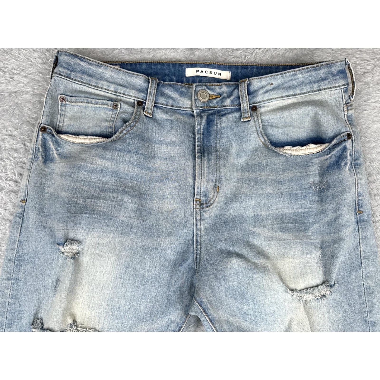 Pacsun PacSun Jeans Mens 32x32 Light Wash Blue Slim Taper Distressed Ripped Denim Faded Jeans City Grunge Men Size US 32 / EU 48 - 4 Thumbnail