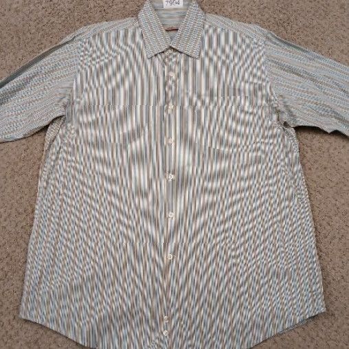 Vintage Barry Bricken Shirt Mens XL Beige Blue Striped Long Sleeve Button-Up Cotton Size US XL / EU 56 / 4 - 5 Thumbnail