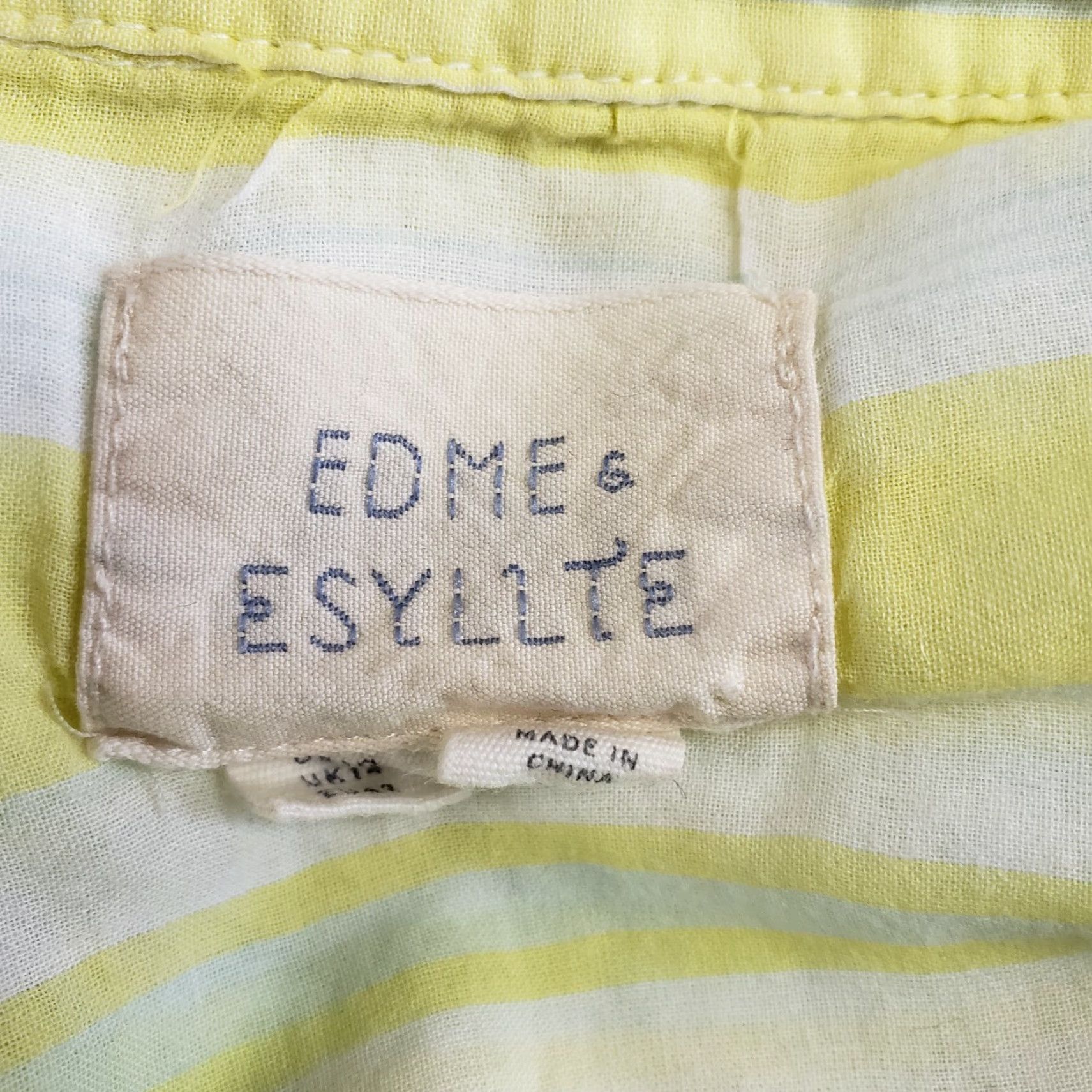 Vintage Edme & Esyllte Womens Button Front Top Sz 10 Yellow White Stripes 3/4 Sleeve Shirt Casual Womens Size L / US 10 / IT 46 - 5 Thumbnail