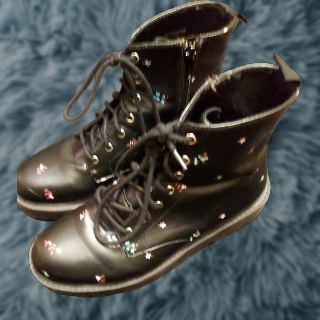 ZARA Combat Boots Womens Black Ankle Leather Stylish Zip