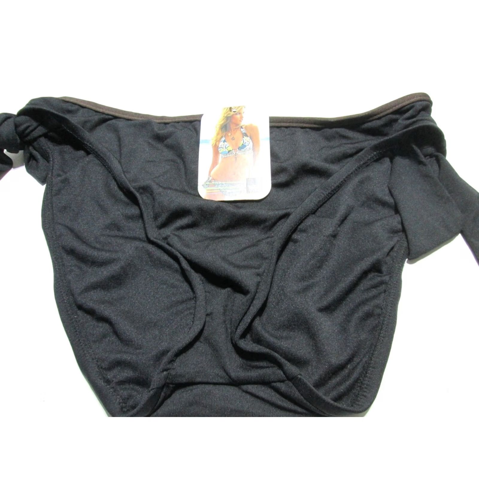 Mossimo Mossimo Womens Bottom Hipster Beaded Tie Side Bikini Black S Size 28" / US 6 / IT 42 - 2 Thumbnail