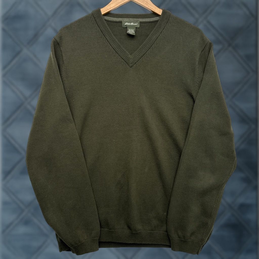Eddie Bauer Eddie Bauer Mens LT Large Tall V Neck Cotton Nylon Stretch Sweater Olive Green Size US L / EU 52-54 / 3 - 1 Thumbnail
