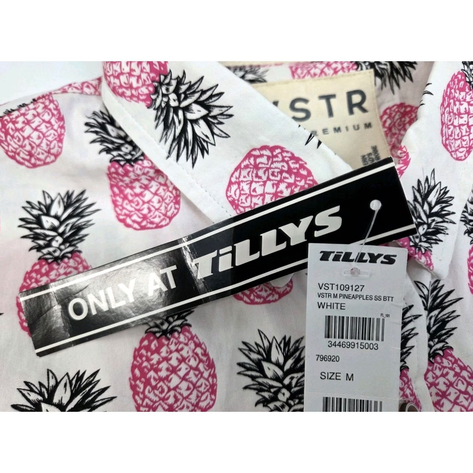 Vintage VSTR Premium Short Sleeve Button Up Shirt Pineapples M Men Black/White/Pink Hawaiian Button-Up Casual, Travel, Party Cotton NWT Size US M / EU 48-50 / 2 - 7 Thumbnail