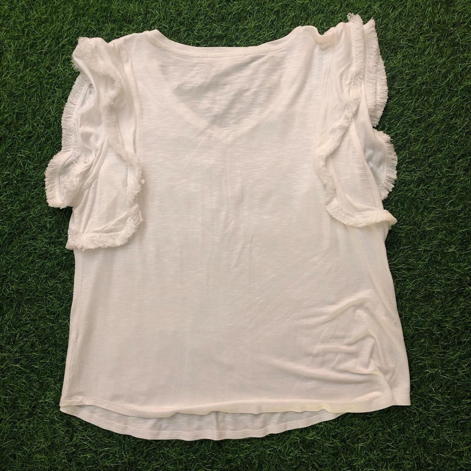 Other Women's Cream Ruffled Sleeve Stella + Ginger Tee Size L / US 10 / IT 46 - 2 Thumbnail