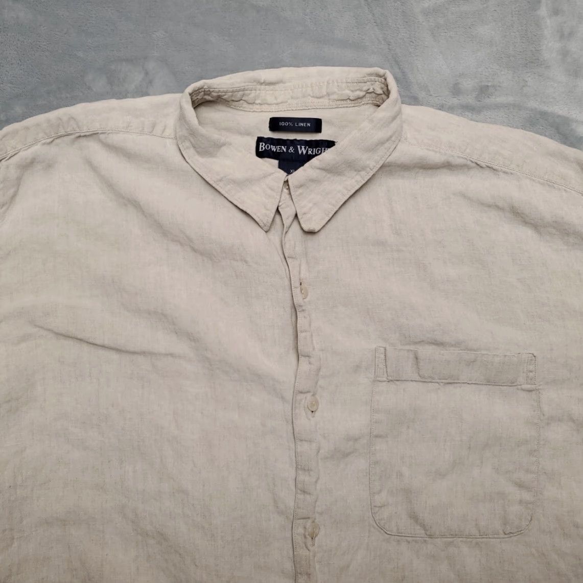 Vintage Bowen Wright Shirt Men Beige 100% Linen Button Up Outdoor Casual Coastal Classic XL Regular Long Sleeve Button-Up Collared Pockets Size US XL / EU 56 / 4 - 3 Thumbnail