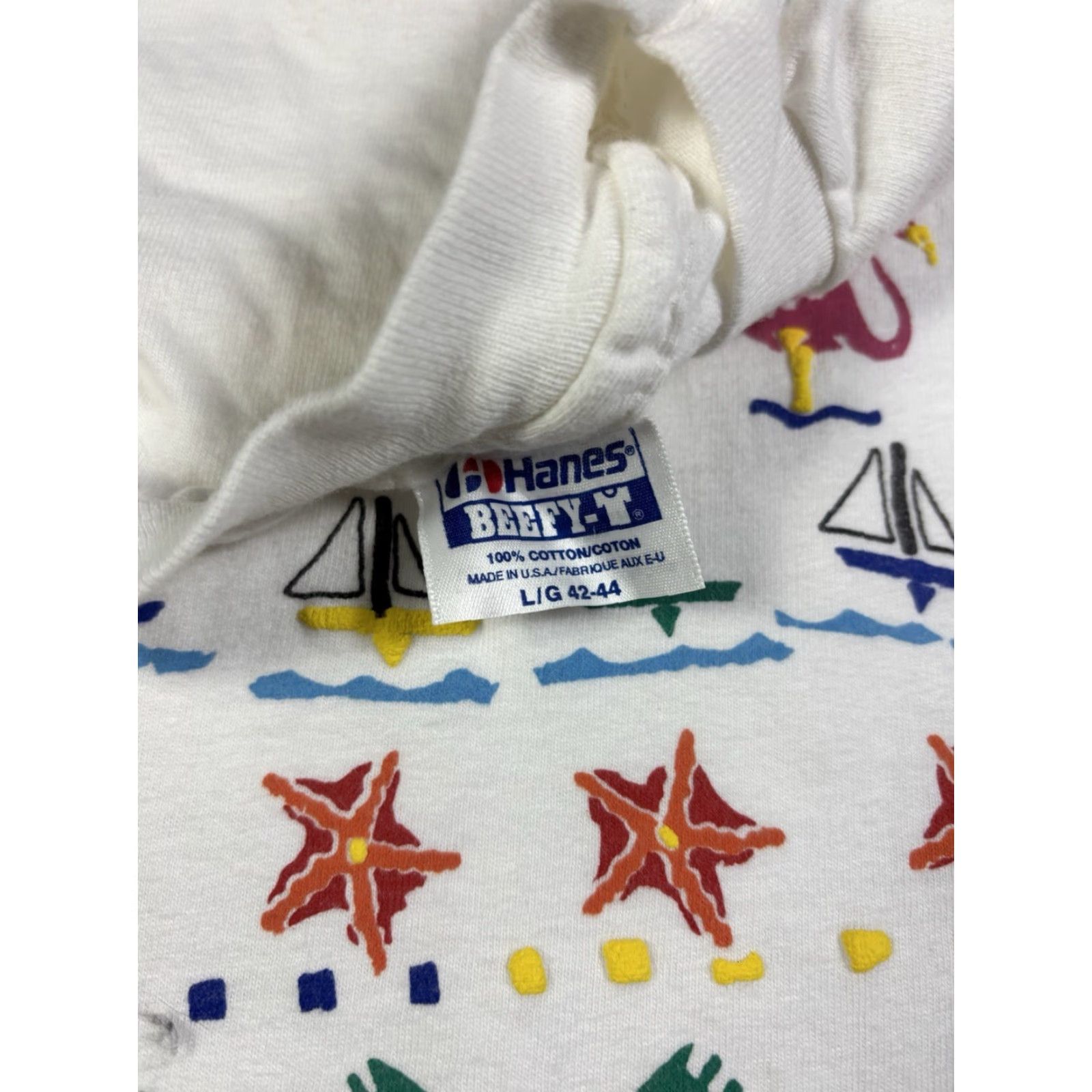 Hanes VINTAGE Hanes T-Shirt White 80s 90s Nature Fish Puff Print Crew Neck Short Sleeve Size L Mens Size US L / EU 52-54 / 3 - 4 Thumbnail