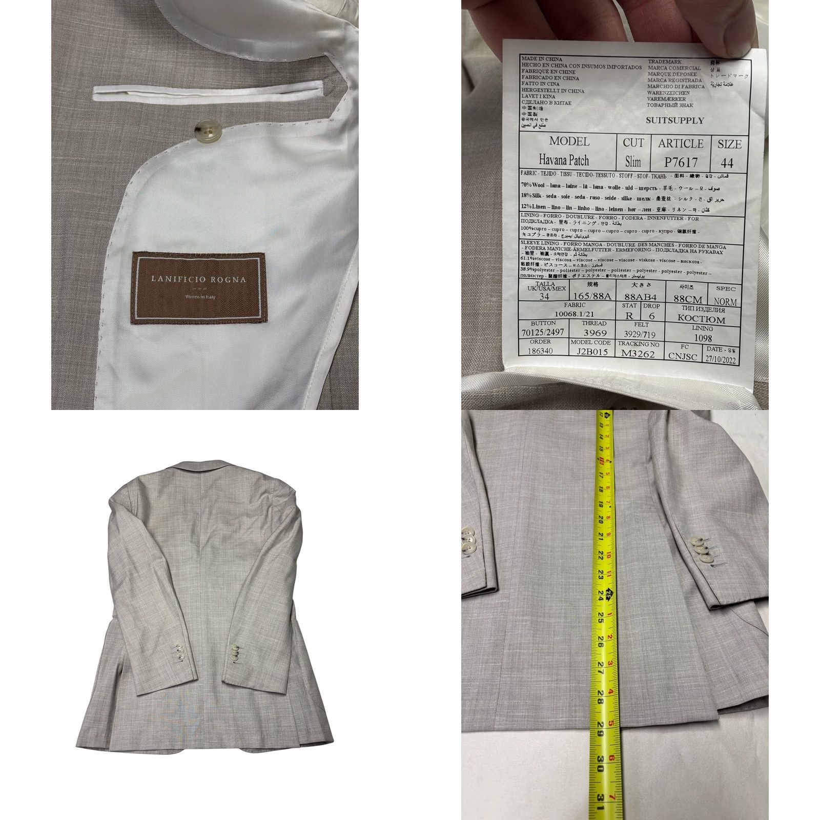 Suitsupply Suitsupply Havana Patch Blazer Light Grey Wool Silk Linen Slim Fit 34r Size 34R - 8 Thumbnail