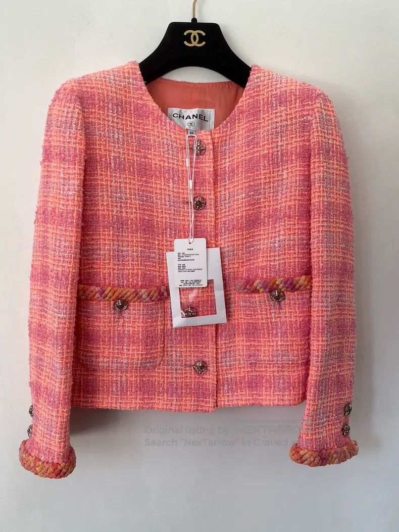 Chanel Chanel Pink orange tweed two-pocket round-neck jacket Size XS / US 0-2 / IT 36-38 - 1 Thumbnail