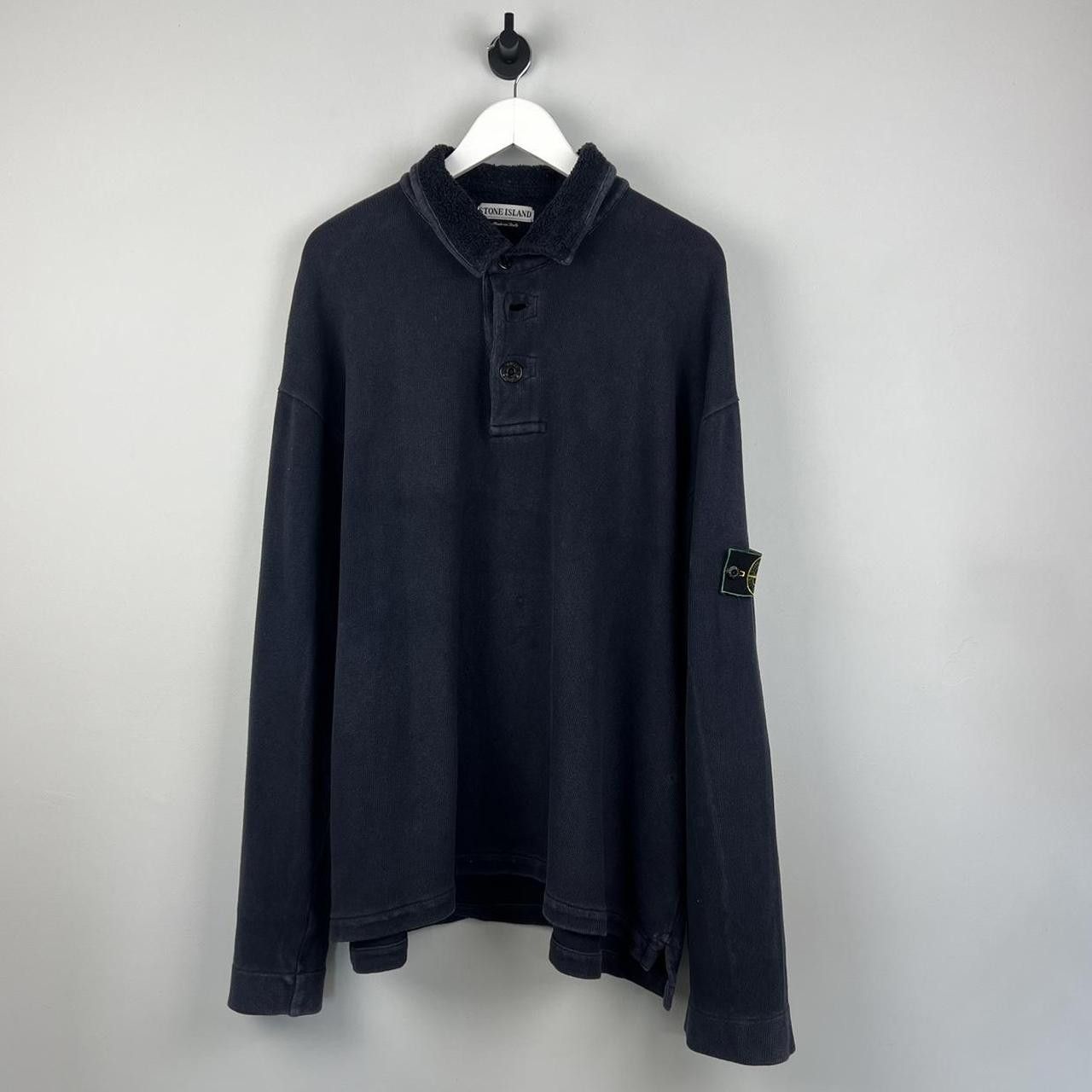 image of Stone Island 90’S Green Edge Fleece Collar Jumper in Navy, Men's (Size XL)