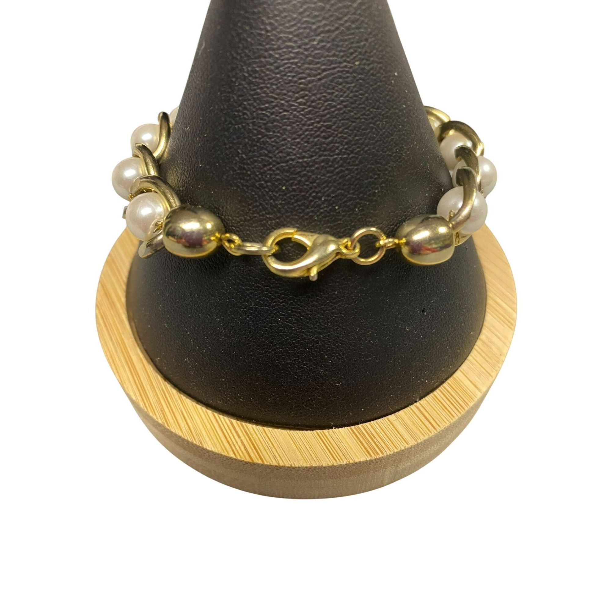 Other Vintage Gold-Tone Chain Link Bracelet With Faux Pearl Accent Size ONE SIZE - 3 Thumbnail