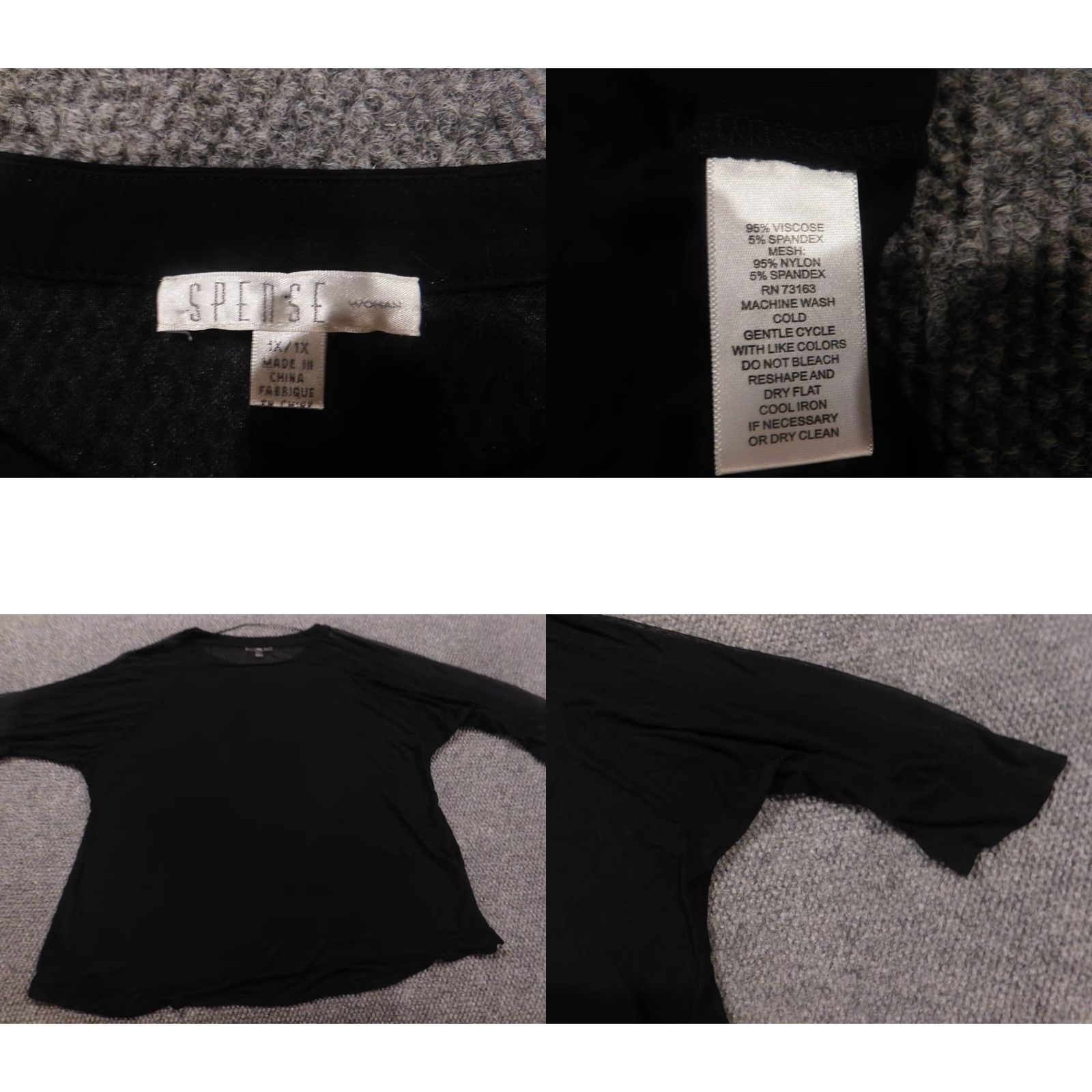 Vintage Spense Blouse Shirt 1X Plus Womens Black Short Sleeve Round Neck Pullover Polyester Down Floral Stretch Casual Regular Womens Ladies Size XL / US 12-14 / IT 48-50 - 8 Thumbnail