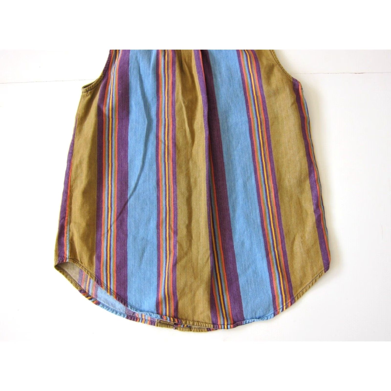 Vintage VINTAGE Solutions Blouse Shirt Women M Sleeveless Striped Cotton Blue Purple Brown Collared Button 40" Bust 27" Shoulder to Bottom Women Size M / US 6-8 / IT 42-44 - 5 Thumbnail