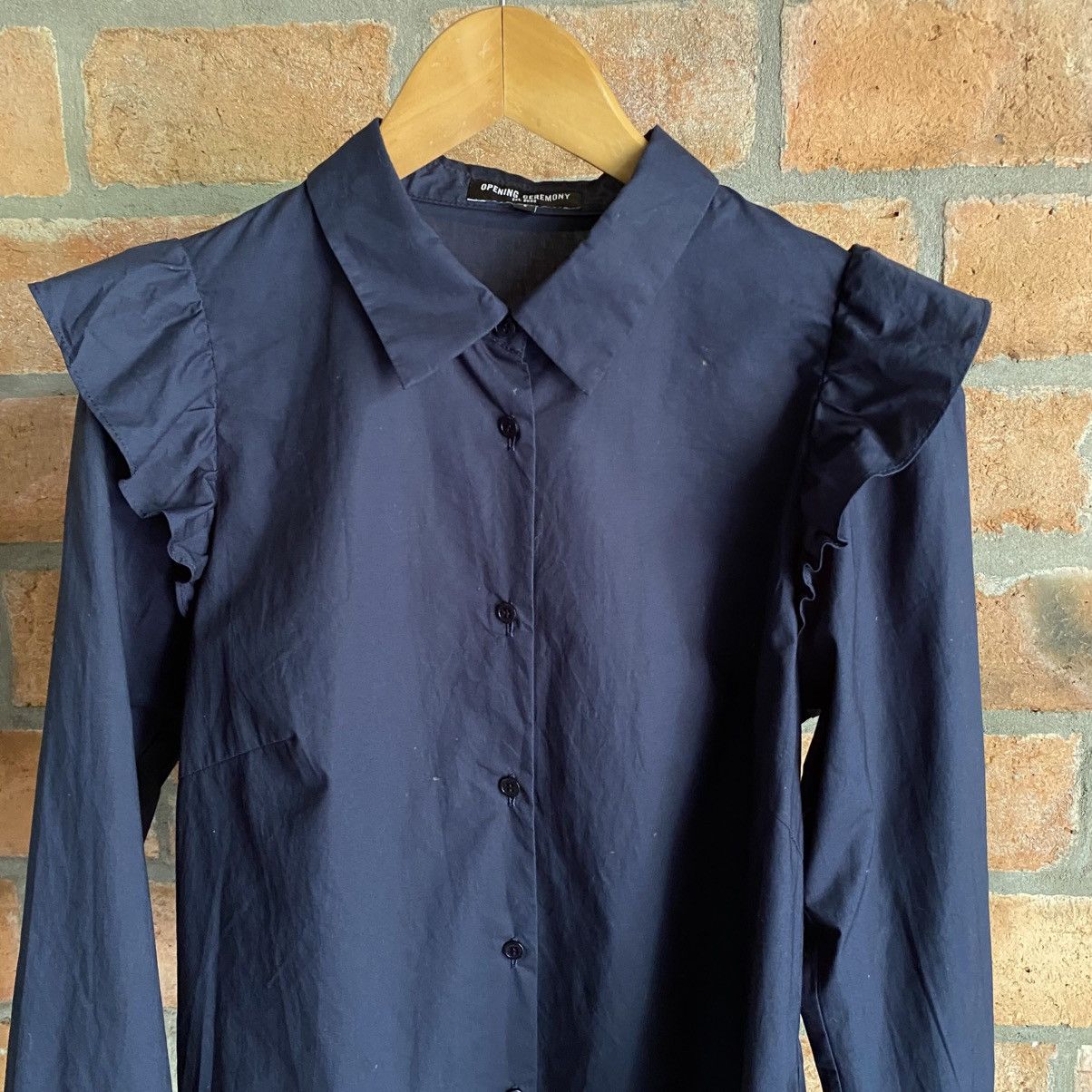 Opening Ceremony OPENING CEREMONY Navy Ruffle Shoulder Button-Up Blouse Size S / US 4 / IT 40 - 7 Thumbnail