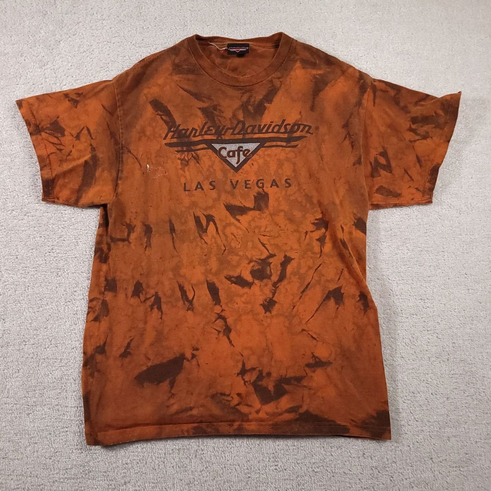 Harley Davidson VINTAGE Harley-Davidson T-Shirt Mens Large Orange Tie Dye Las Vegas Cafe Motorcycle Graphic Print Crew Neck Short Sleeve Logo 90s Mens Size US L / EU 52-54 / 3 - 2 Thumbnail