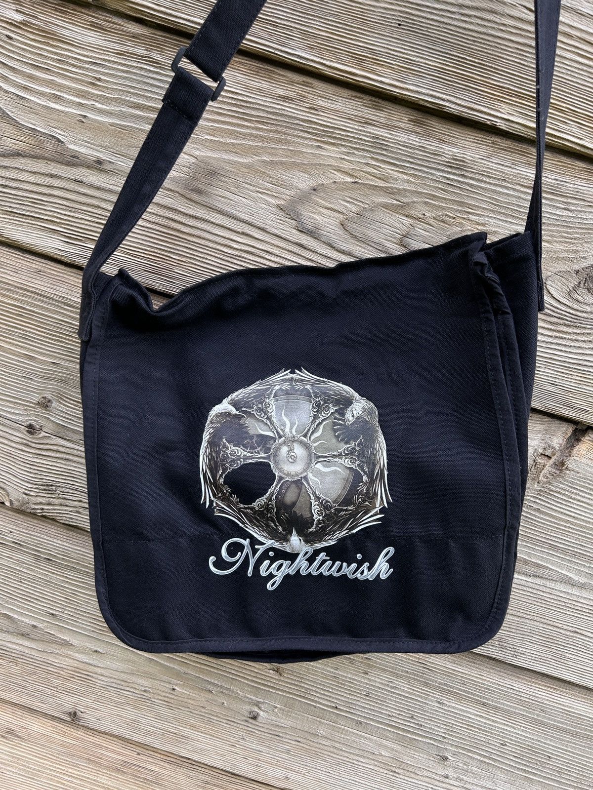 Band Tees Nightwish Band Owl Logo Crossbody Shoulder Bag in Black, Men's