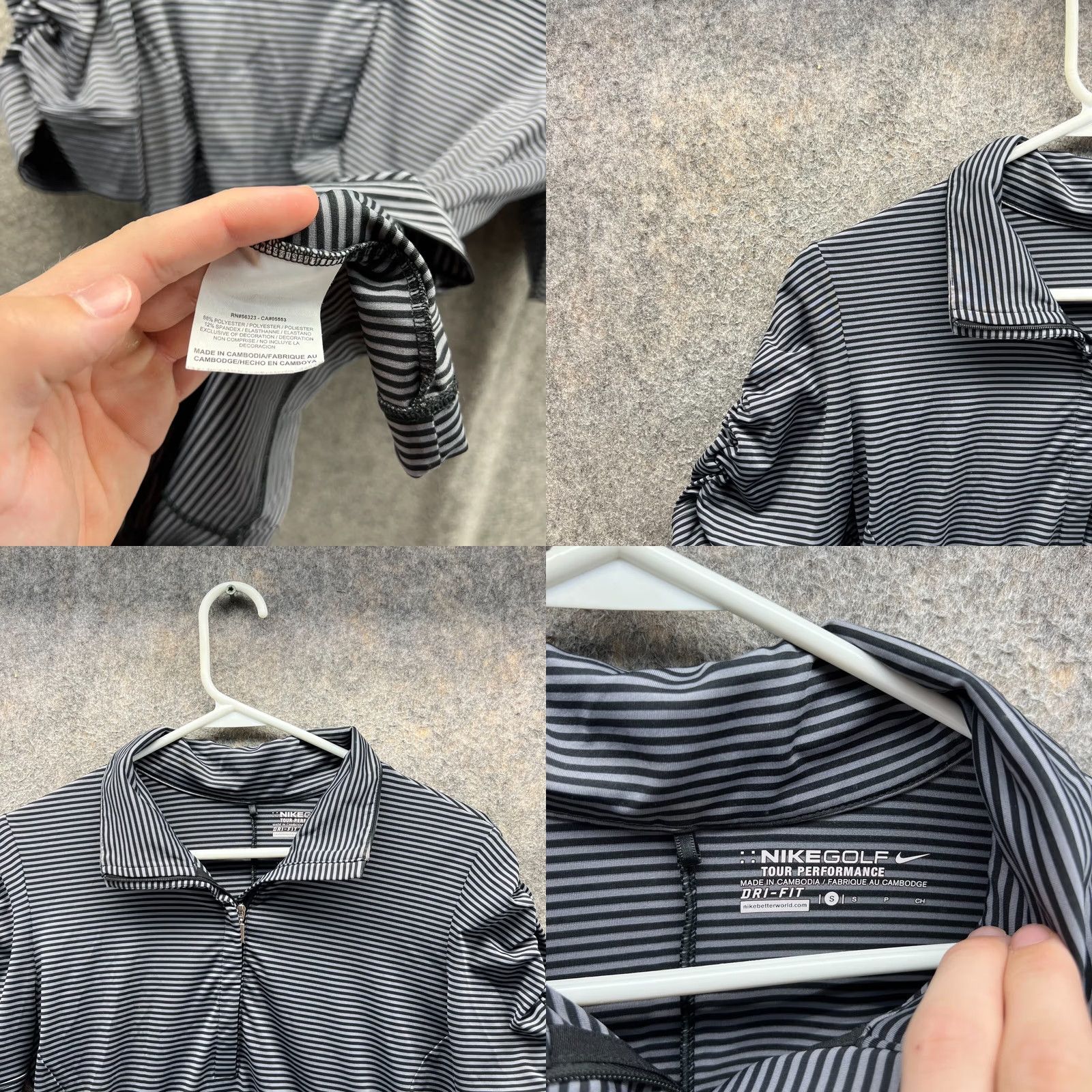 Nike VINTAGE Nike Polo Shirt Womens Small Black Gray Striped Dri-Fit Tour Performance Swoosh Polo Golf Mens Womens Girls Size S / US 4 / IT 40 - 8 Thumbnail