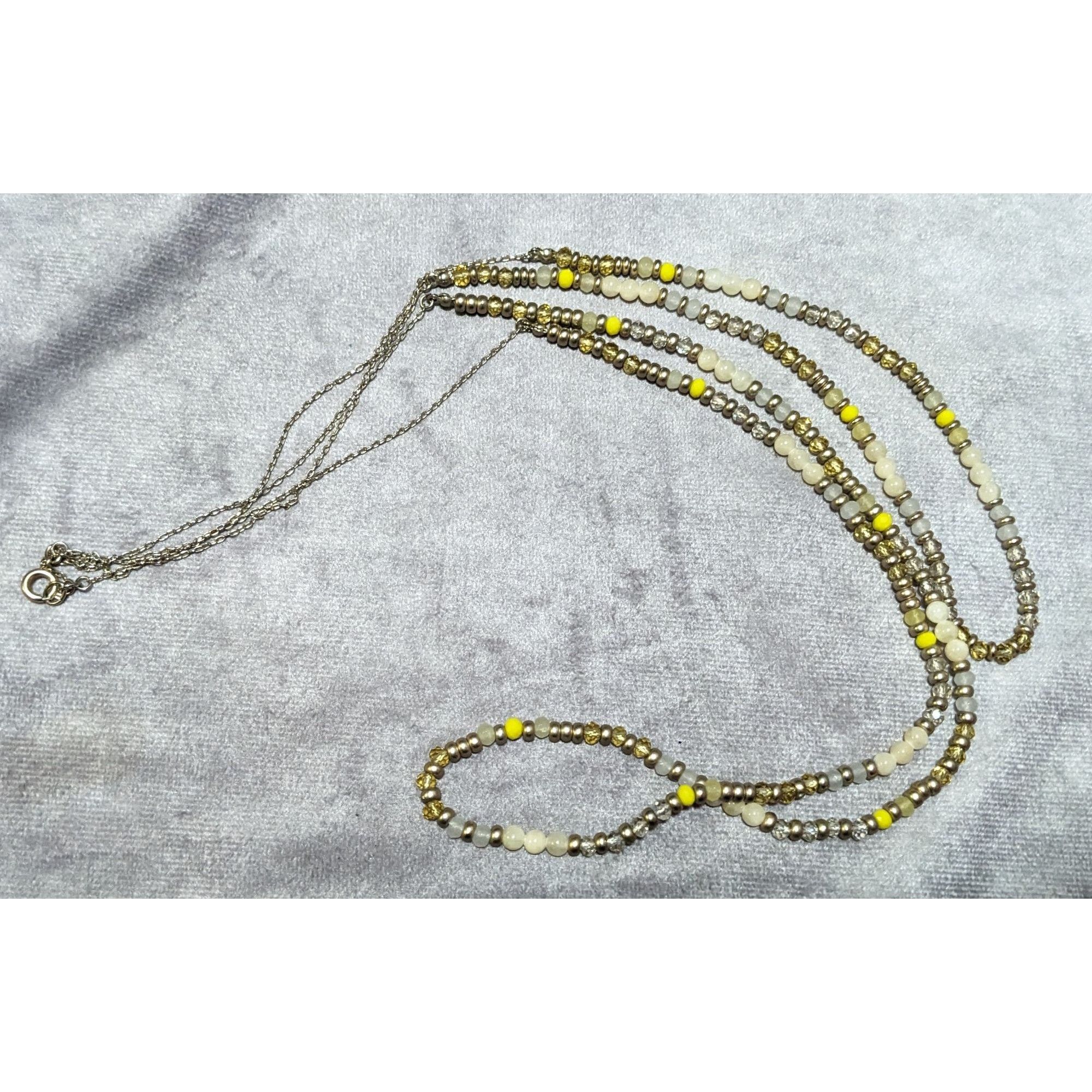 Other Yellow Silver Tone And White Beaded Multilayer Necklace Size ONE SIZE - 6 Thumbnail