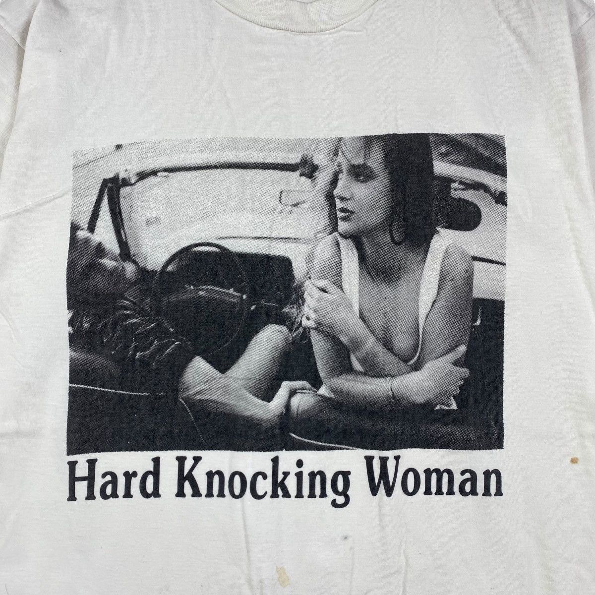 Vintage 90s Photo T-Shirt "Hard Knocking Woman" White Men's Vintage Size US M / EU 48-50 / 2 - 3 Thumbnail