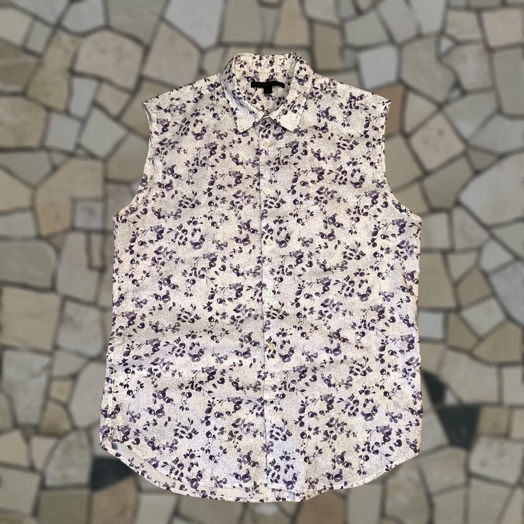 John Varvatos John Varvatos Button-Up Shirt Floral Sleeveless Ivory Lilac Men’s M Regular Vintage N/A Size US M / EU 48-50 / 2 - 1 Thumbnail