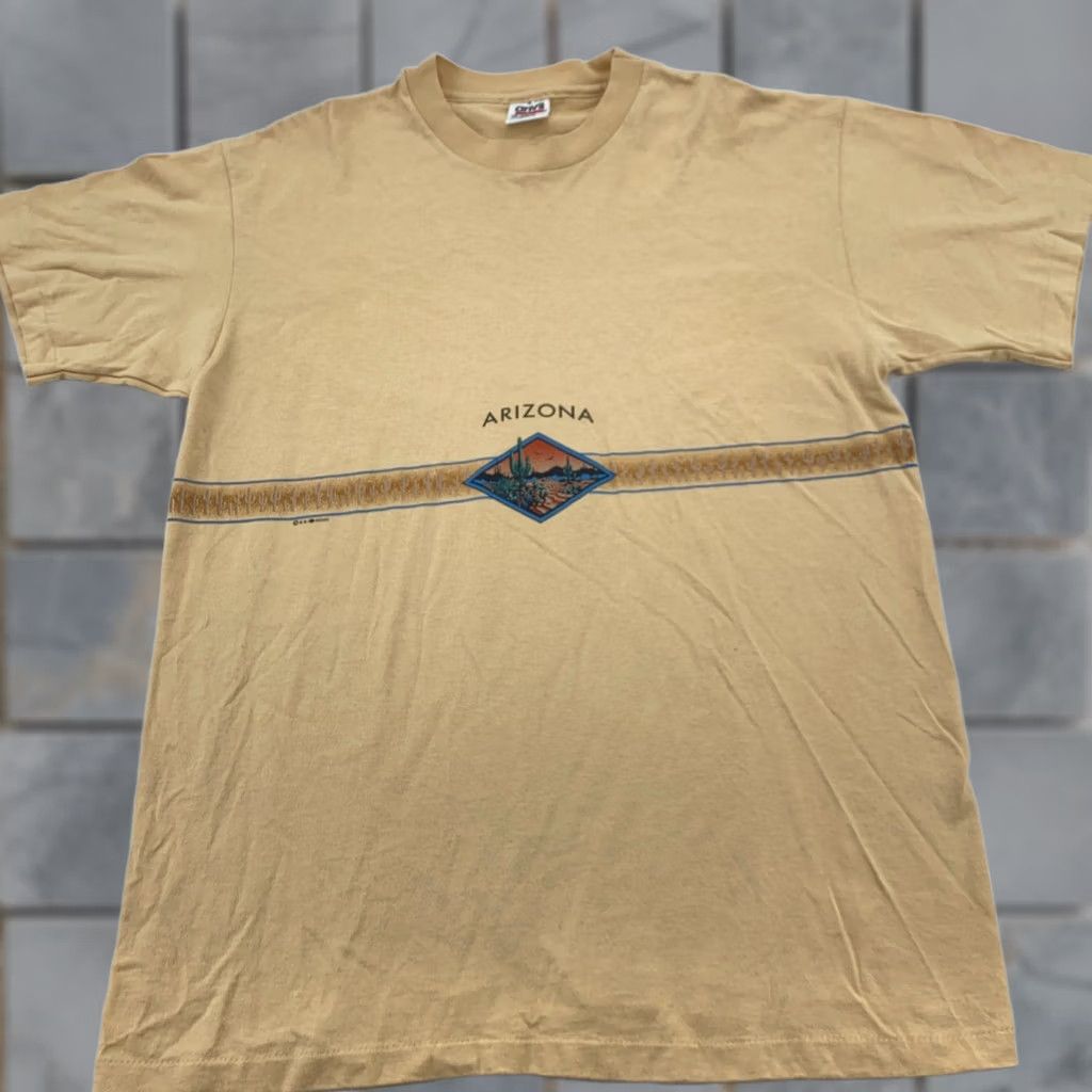 Vintage VINTAGE Arizona Desert Sunset Wrap Around Print T-Shirt Large Beige Men Short Sleeve Crew Neck 90s 1990s Mens Size US L / EU 52-54 / 3 - 1 Thumbnail