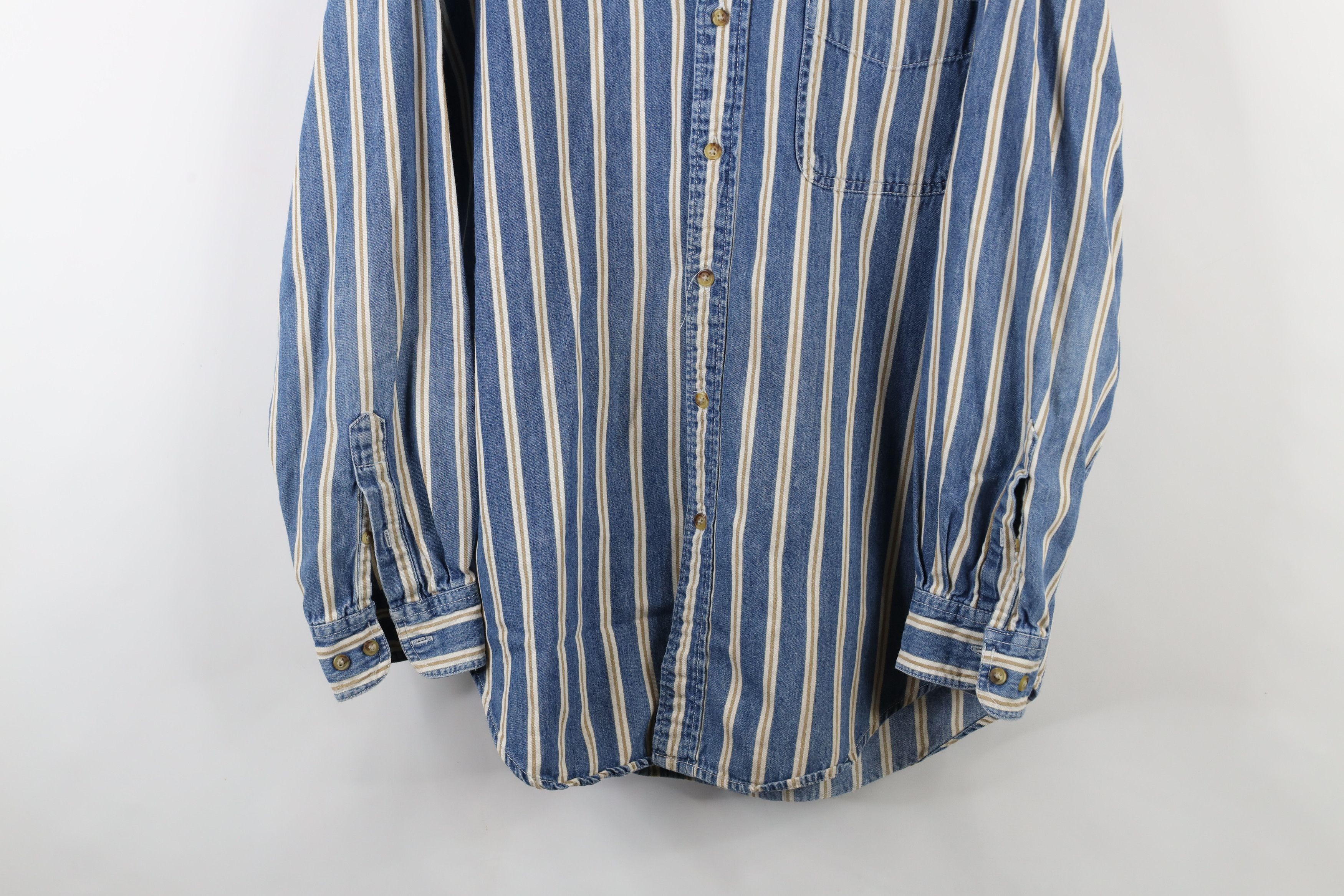 Vintage Vintage 90s Streetwear Striped Denim Jean Button Down Shirt Size US M / EU 48-50 / 2 - 3 Thumbnail