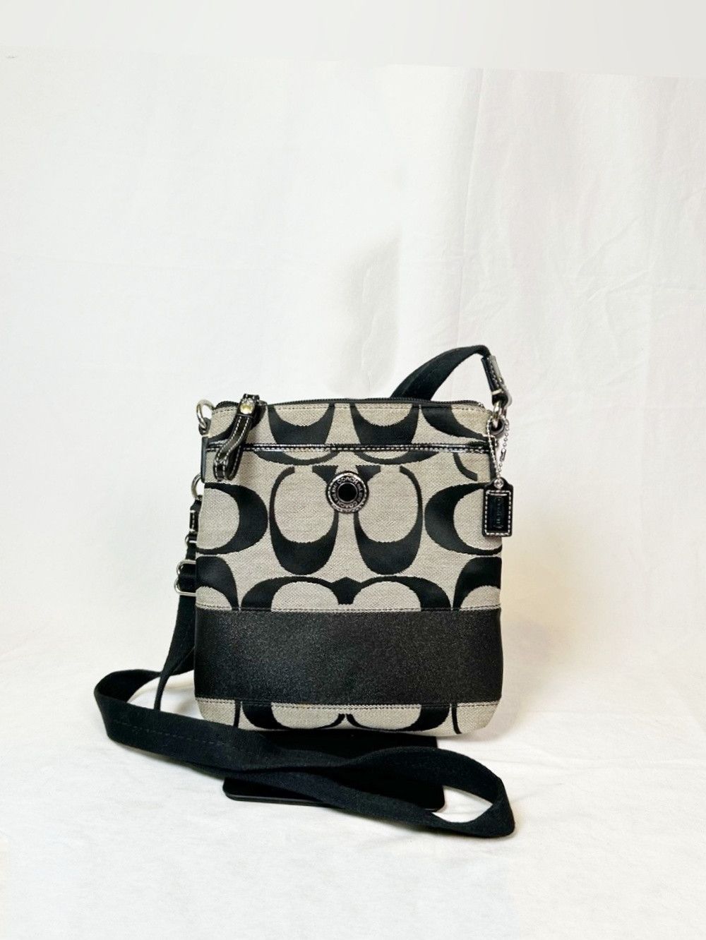 Coach Coach Black Grey Canvas Signature Stripe File Crossbody Bag Size ONE SIZE - 1 Thumbnail