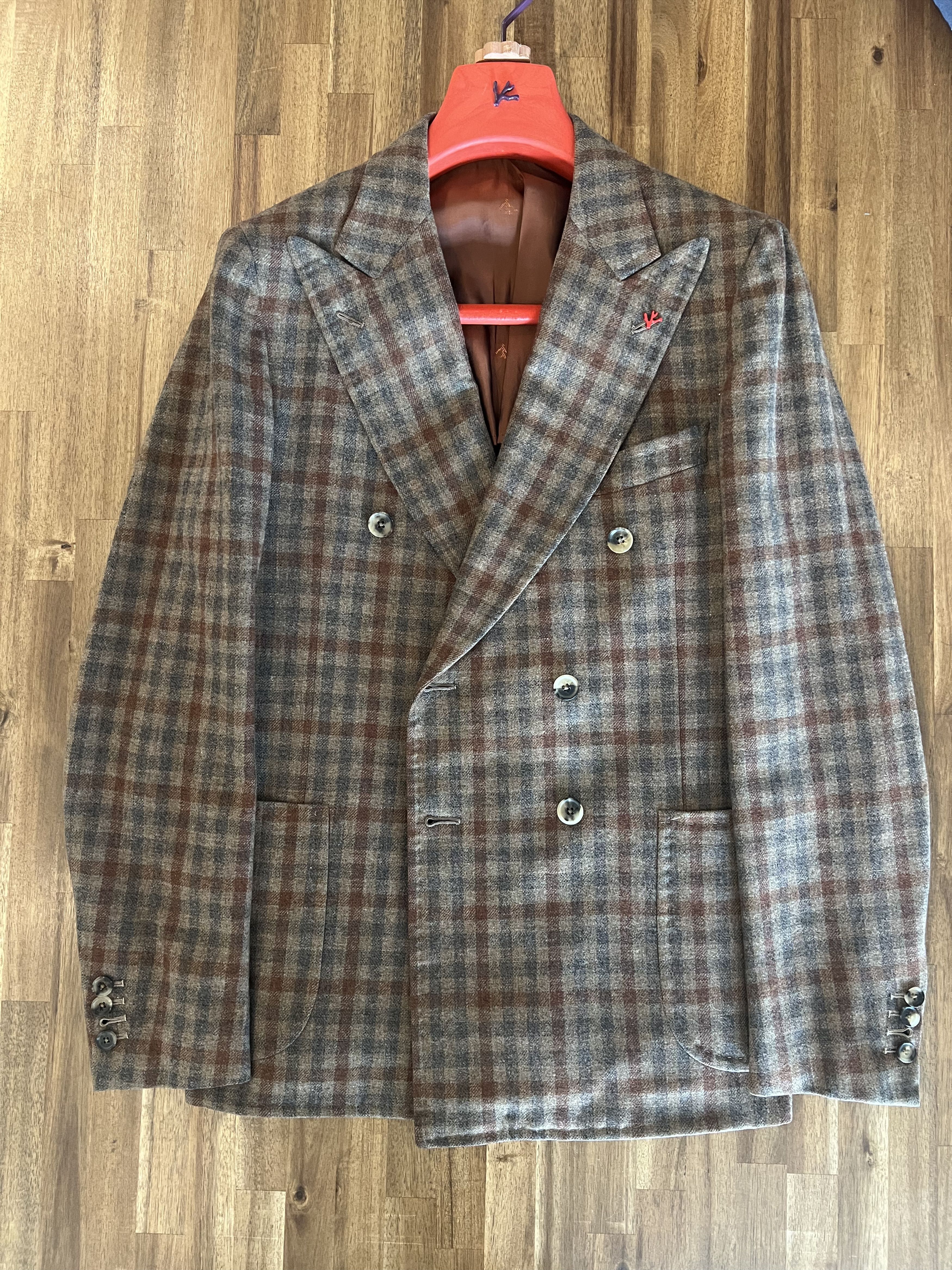 Isaia Isaia Brown Gray Check Wool Cashmere 38R US Double-Breasted Size 38R - 1 Thumbnail