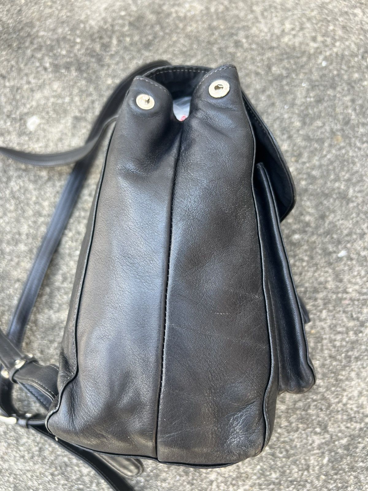Leather Vintage 80s 90s Norma Kamali Patina Black Leather Backpack Size ONE SIZE - 10 Thumbnail