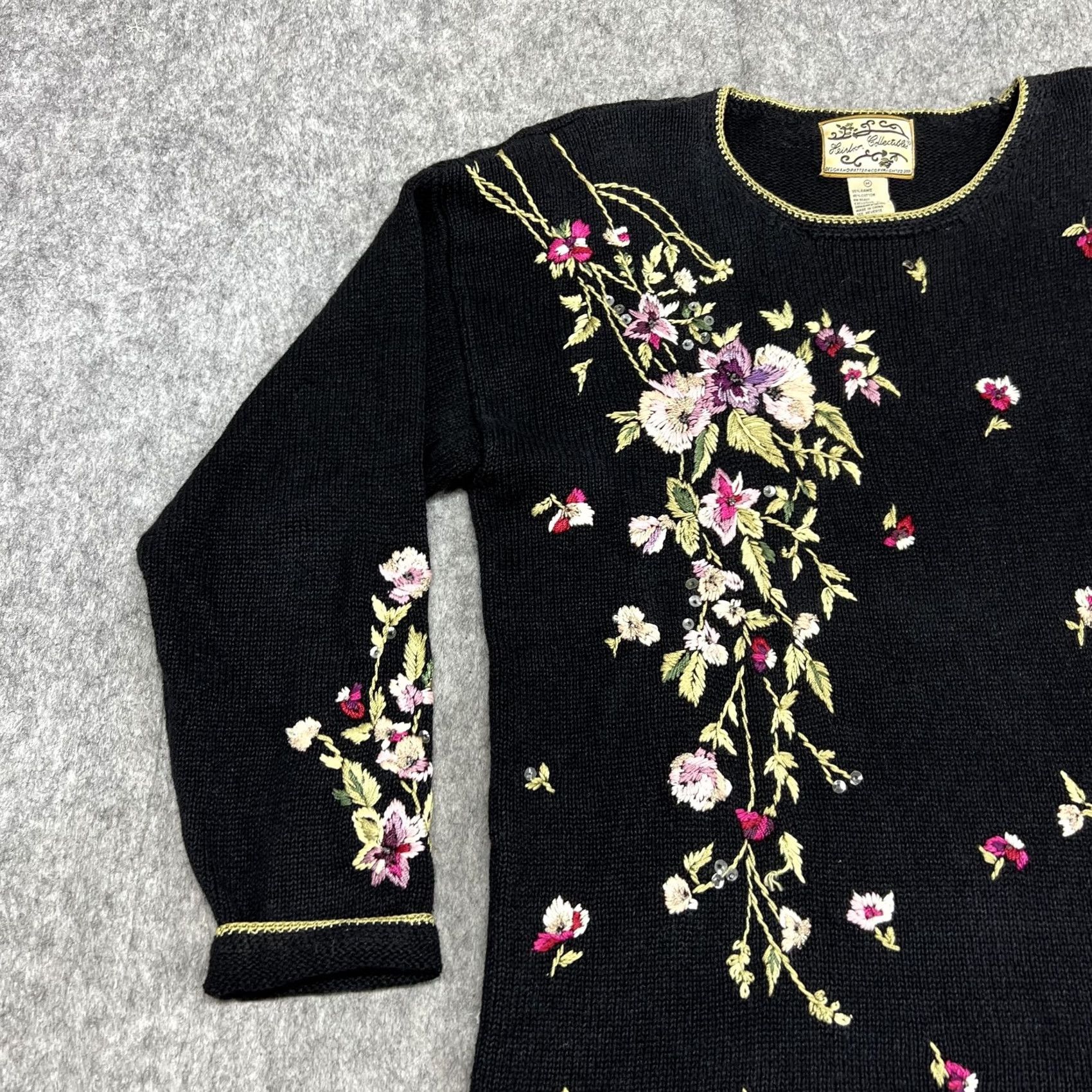 Vintage VINTAGE Heirloom Collectibles Sweater Womens M Black Floral Embroidered Y2K Size M / US 6-8 / IT 42-44 - 5 Thumbnail