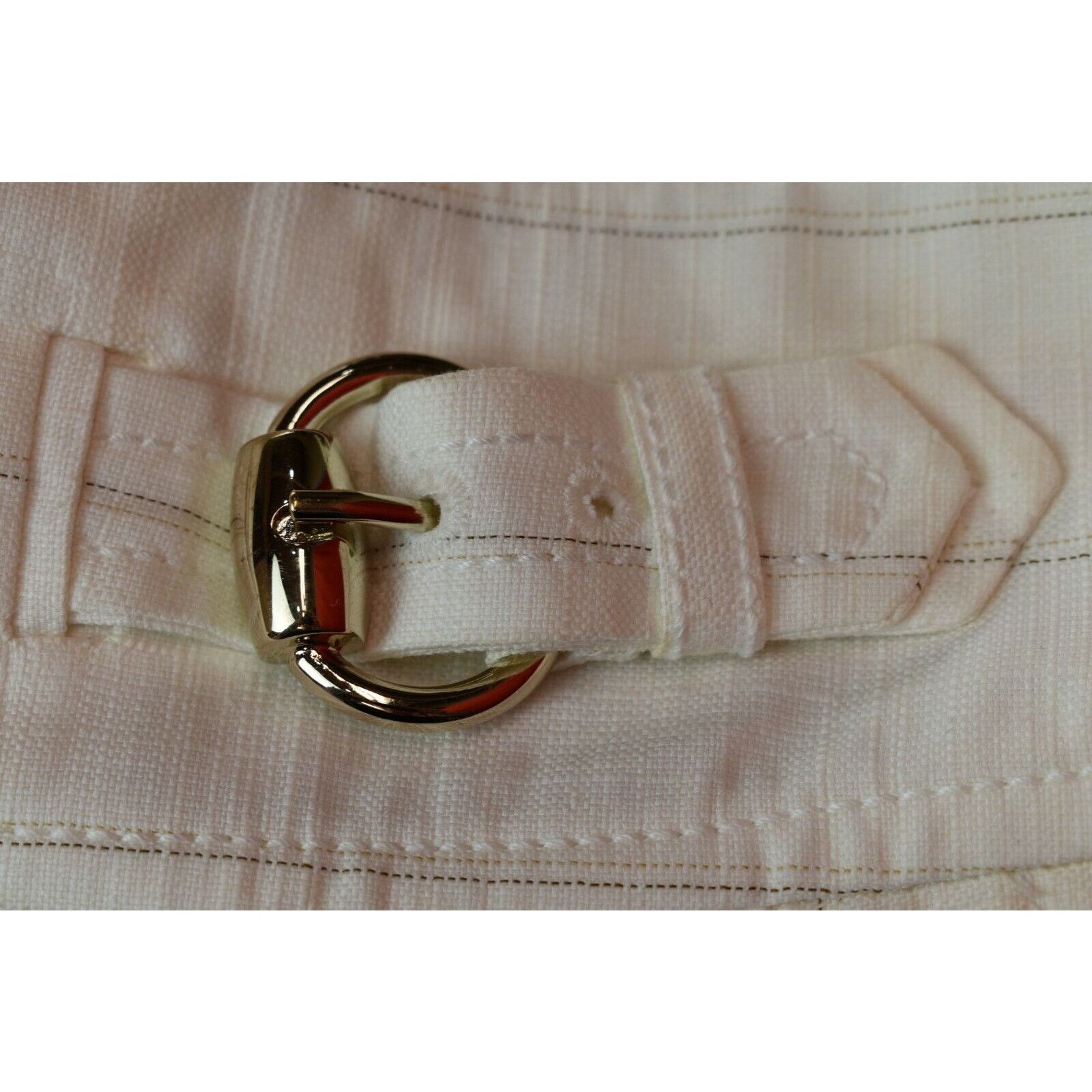 Gucci GUCCI OFF WHITE LINEN STRIPE BELTED 2 X BUCKLE SHORTS 42 IT Size 32" / US 10 / IT 46 - 8 Thumbnail