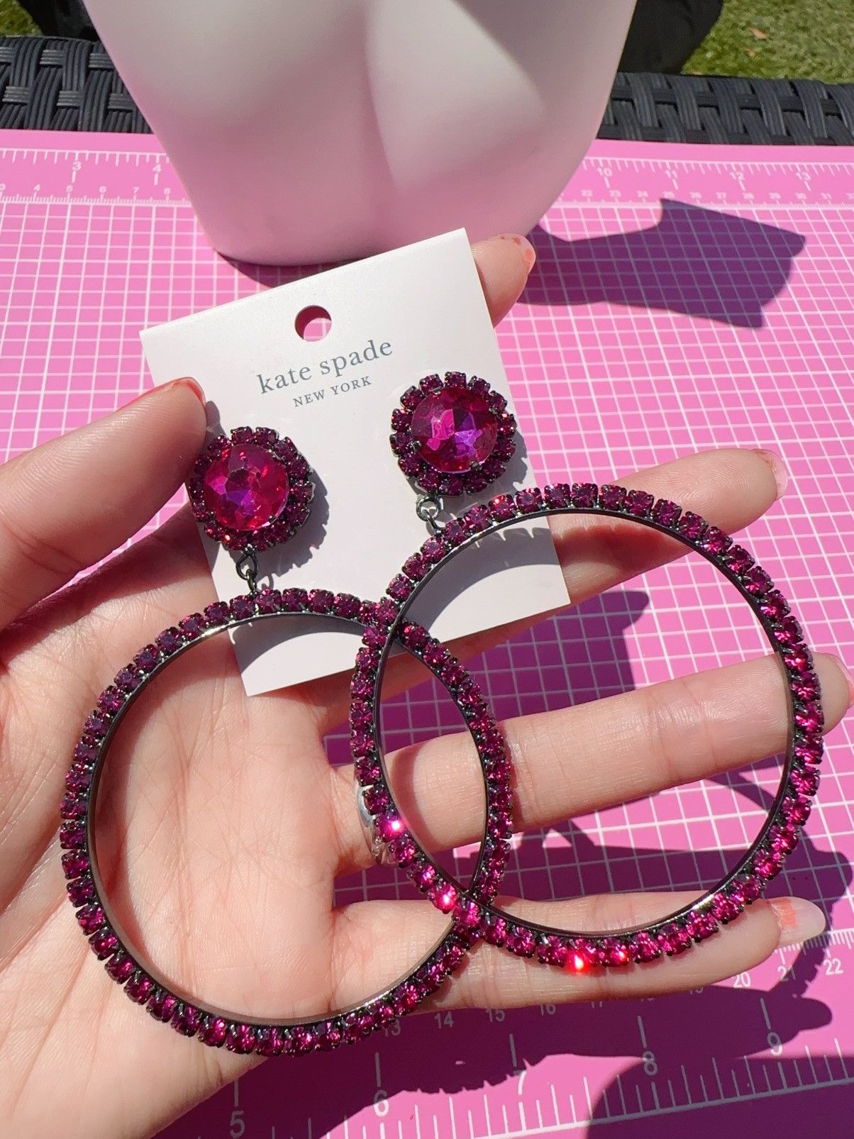 Kate Spade $79 Kate Spade Earrings Hot Pink Crystal Paved Big Loops Size ONE SIZE - 2 Thumbnail