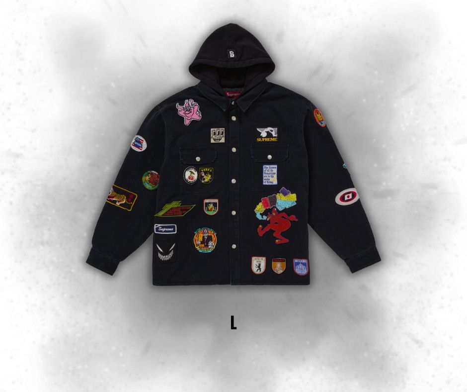 Supreme Supreme Patches Hooded Zip Up Shirt 'Black' 06-20-2025 Size US L / EU 52-54 / 3 - 2 Thumbnail