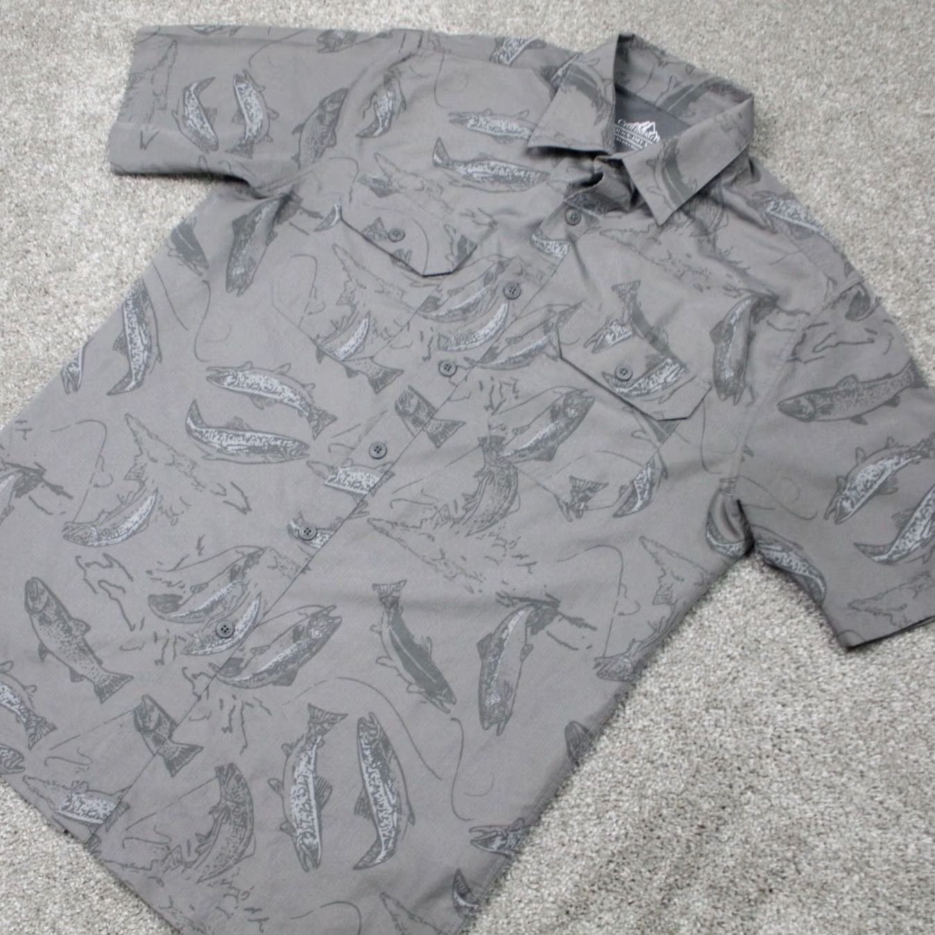 Croft & Barrow Croft & Barrow Quick Dry AOP Shirt Men S Gray Fish All Over Print S/S Button Up Shirt Size US S / EU 44-46 / 1 - 3 Thumbnail
