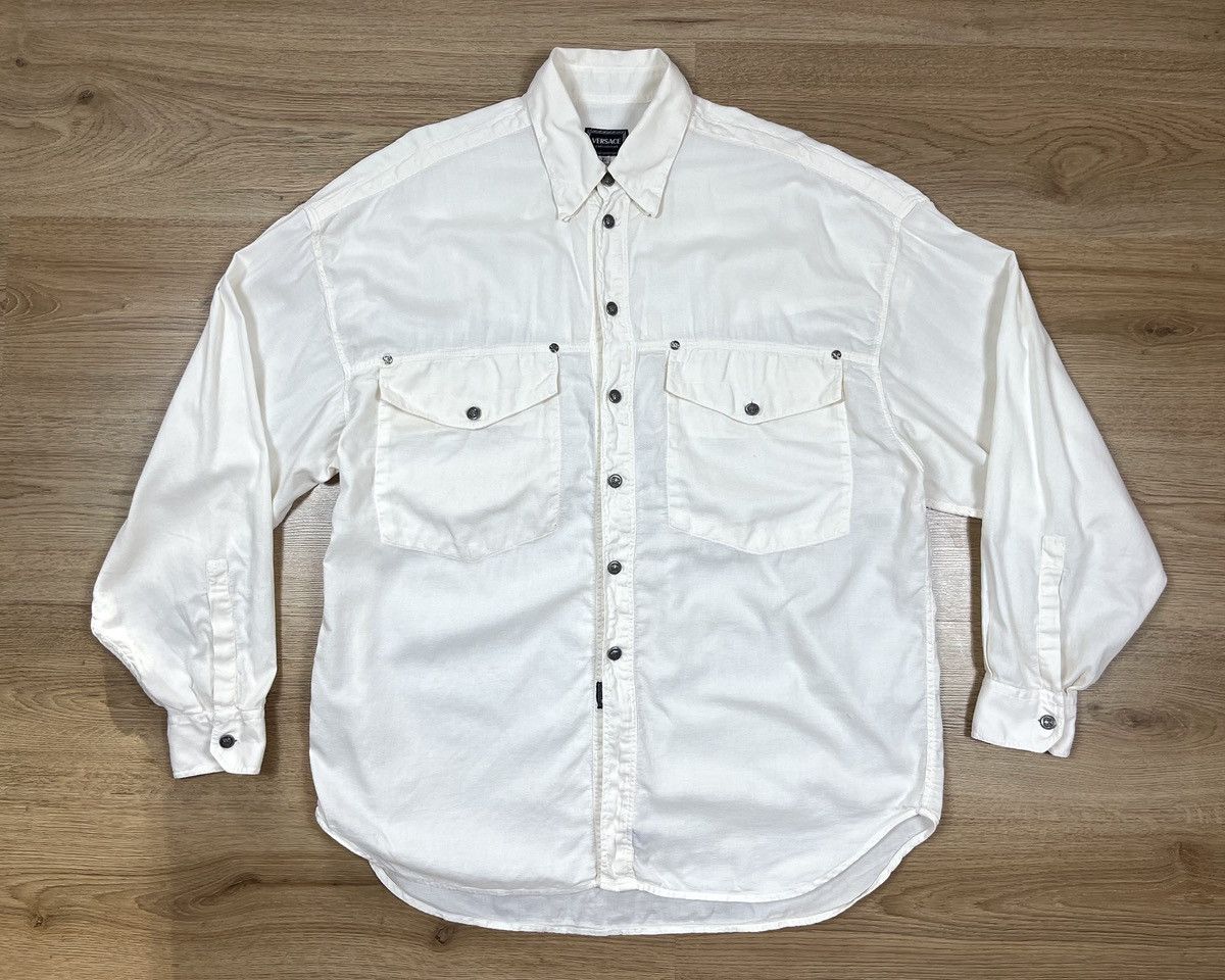 Vintage Versace Jeans Couture Button Shirt Pocket White 90s