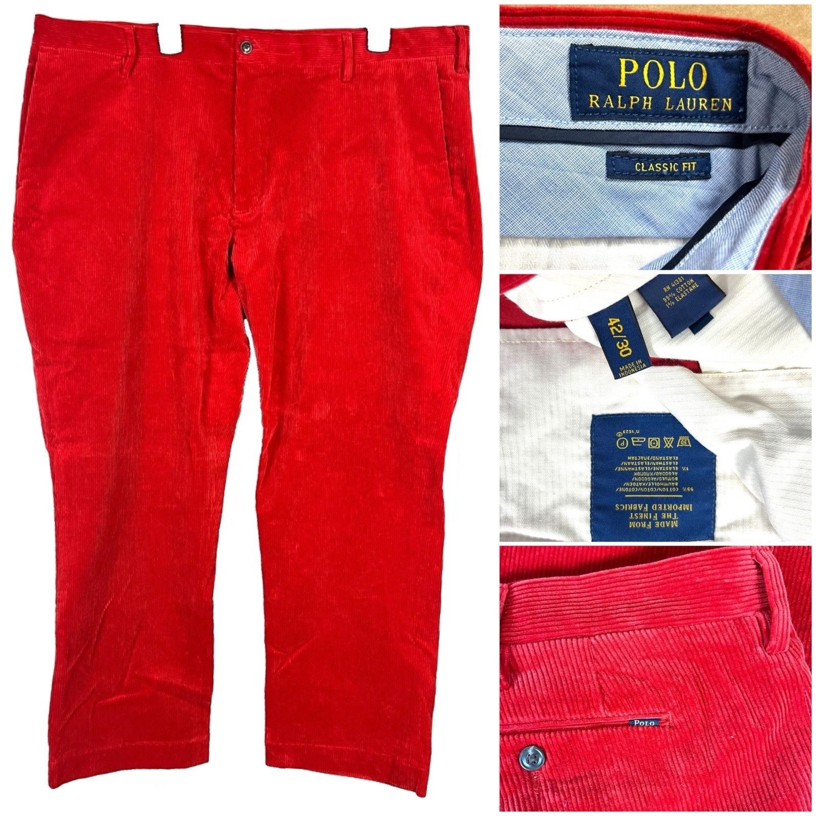Polo Ralph Lauren Polo Ralph Lauren Mens Corduroy Pants size 42/30 Red Classic Size US 42 / EU 58 - 1 Thumbnail