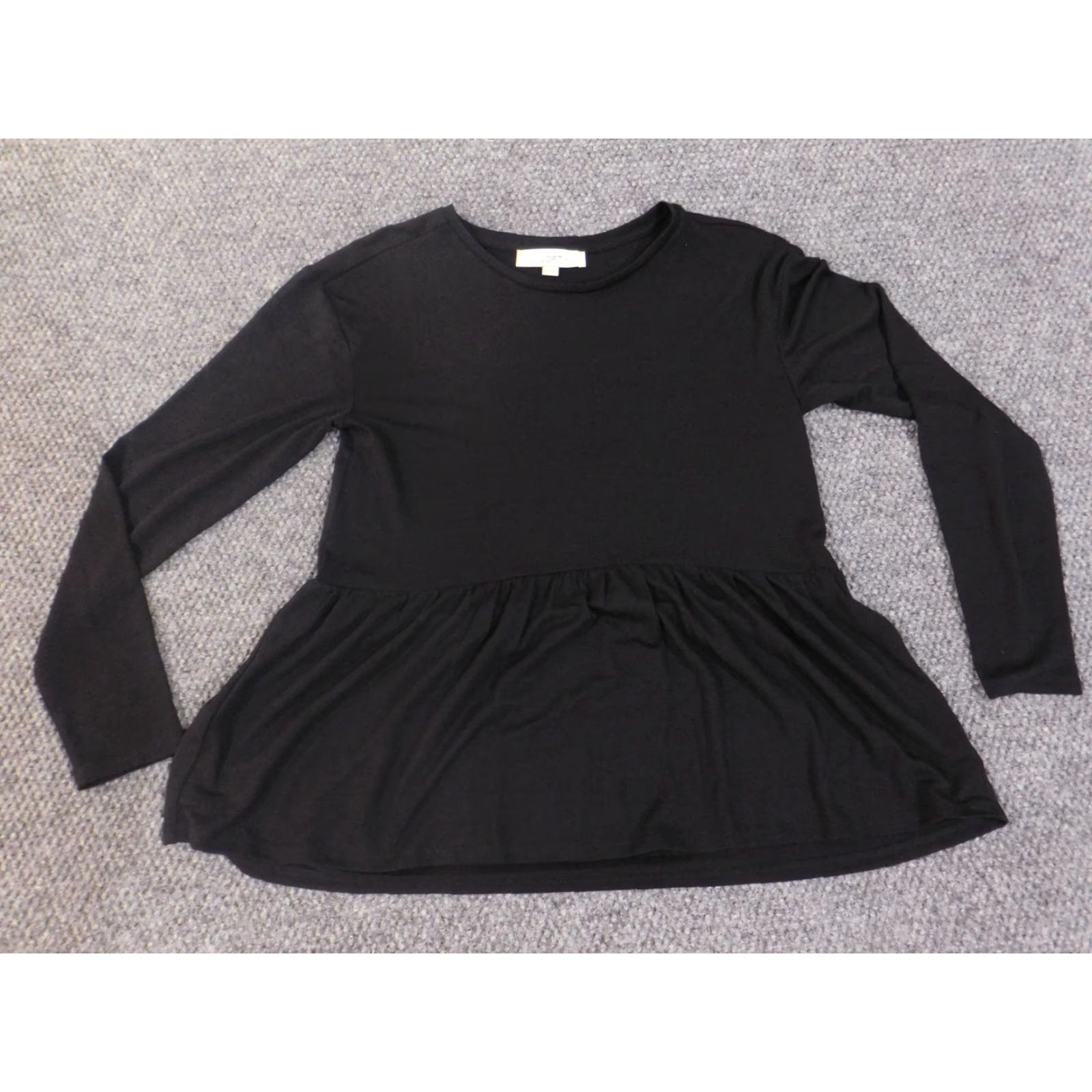 Loft LOFT Shirt Womens XS Black Long Sleeve Peplum Top Stretch Rayon Blend Casual Blouse Crew Neck Ruffle Solid Size XS / US 0-2 / IT 36-38 - 3 Thumbnail