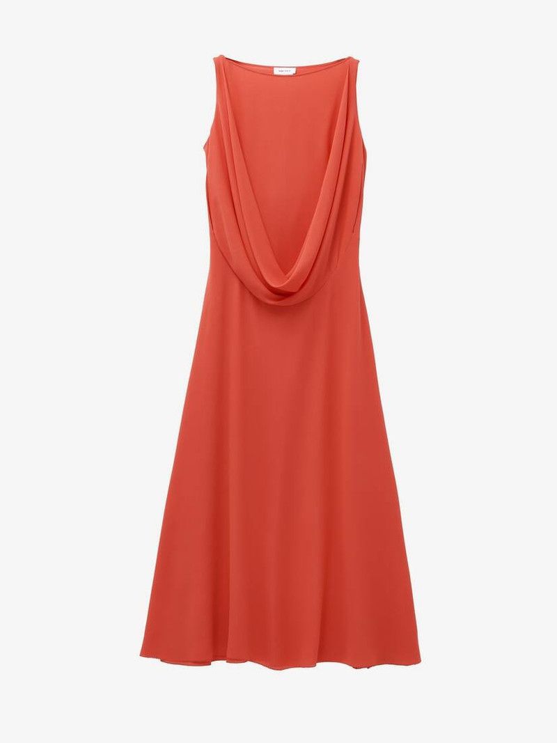 o1srvl11e0226 Draped Midi Dress In Coral