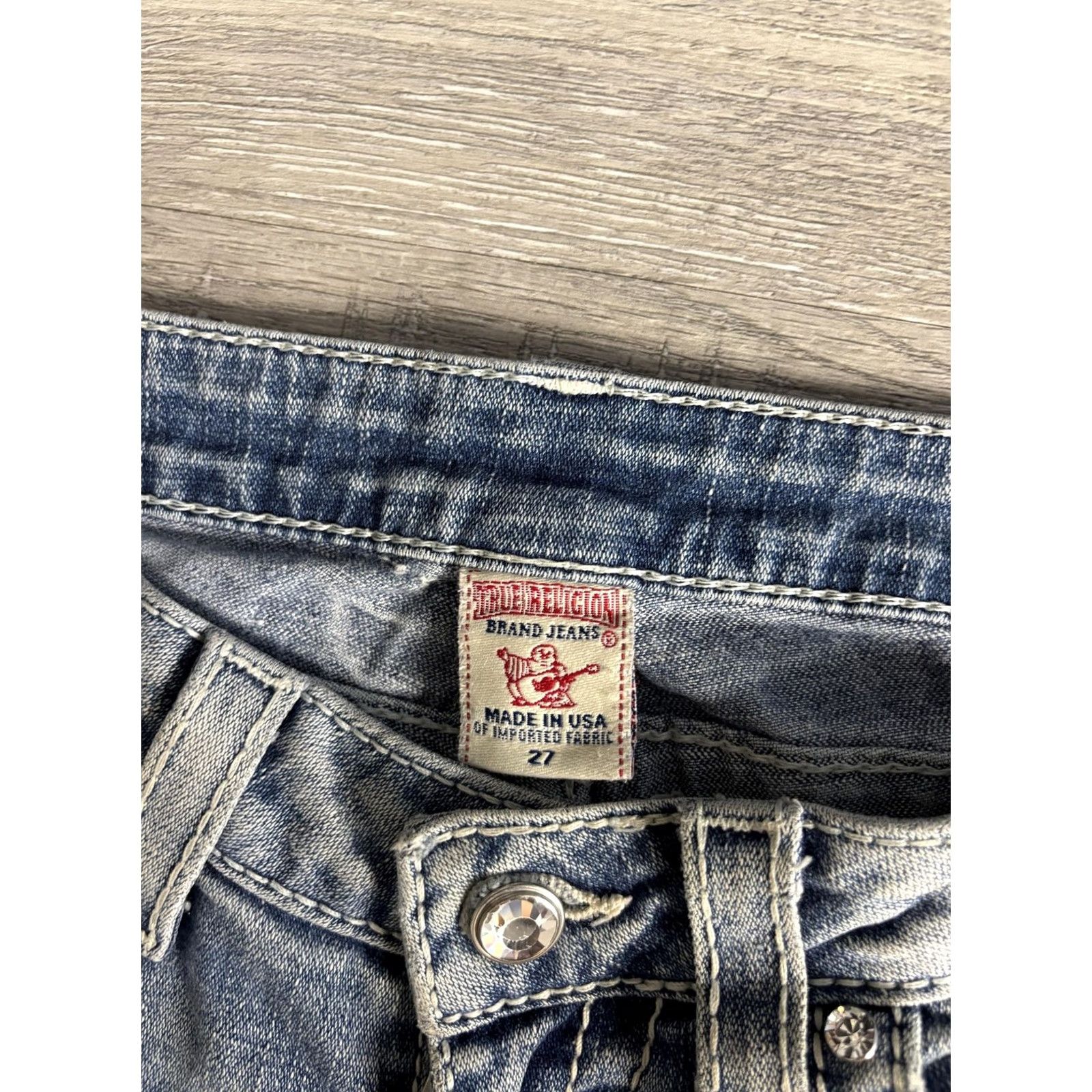 True Religion VINTAGE True Religion Capri Jeans Womens 27 Blue Rhinestone Flap Pockets Denim USA Size 27" / US 4 / IT 40 - 4 Thumbnail