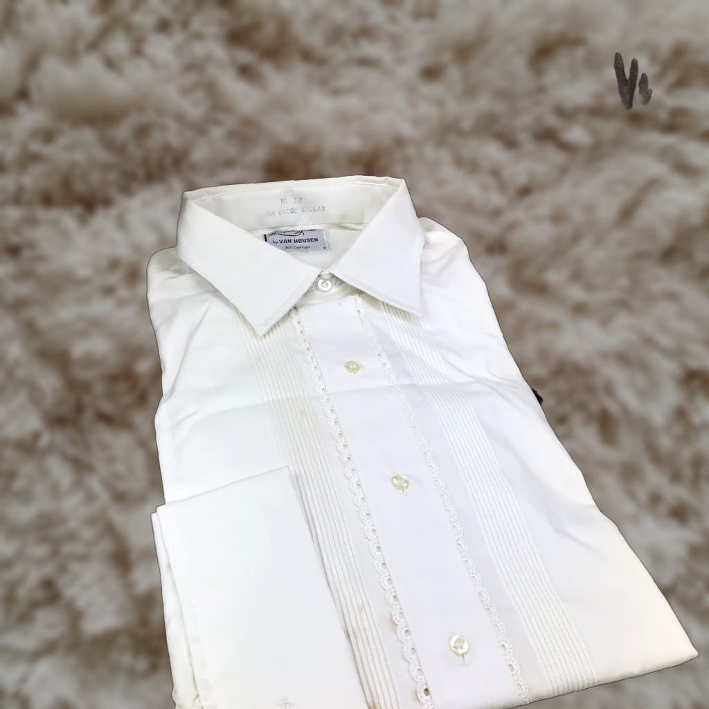 VINTAGE Van Heusen Hampton House Tux Shirt 16 32 Van Gregg Collar White Cotton Mens Formal 1950s