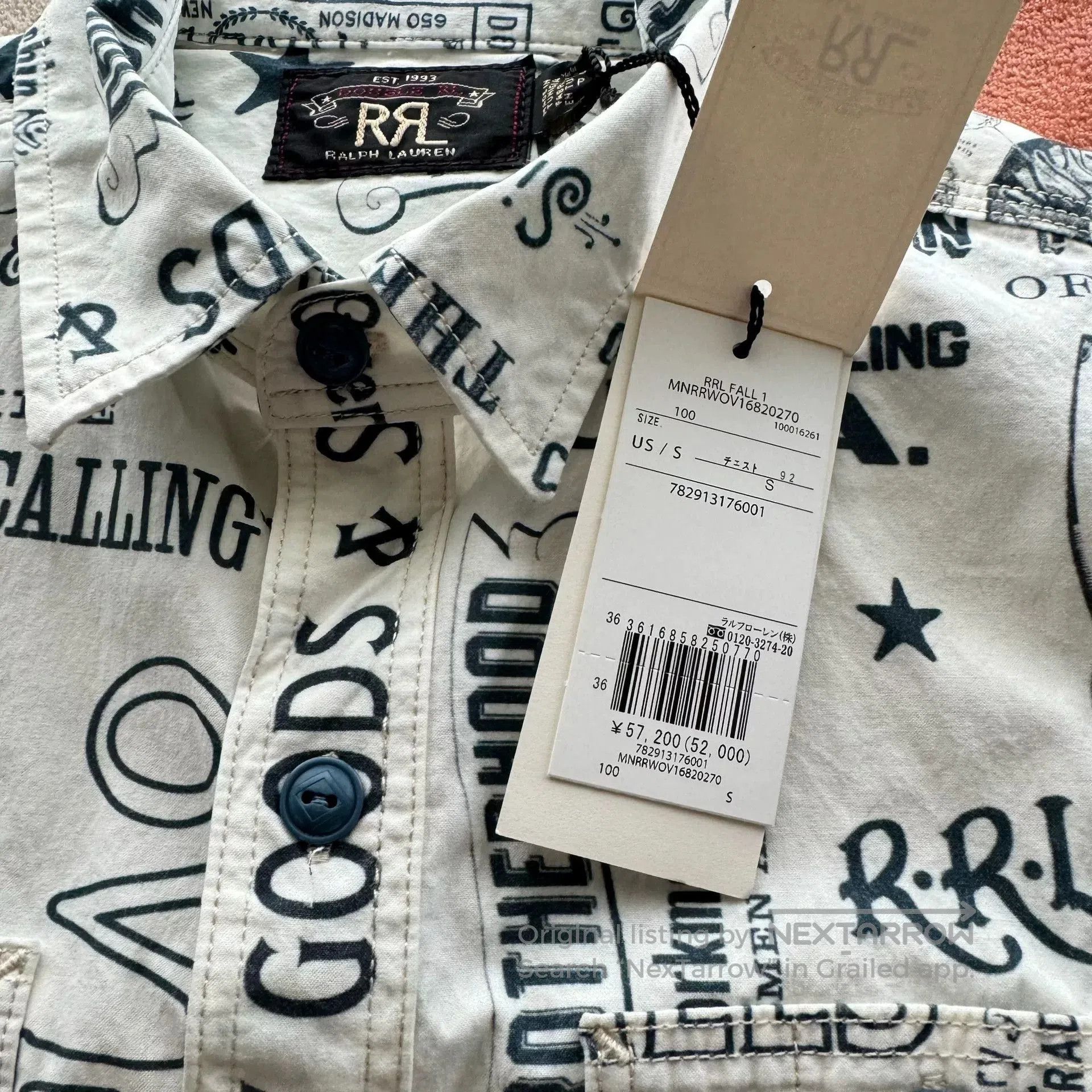 RRL Ralph Lauren RRL Vintage Print Work Shirt. Size US S / EU 44-46 / 1 - 5 Thumbnail