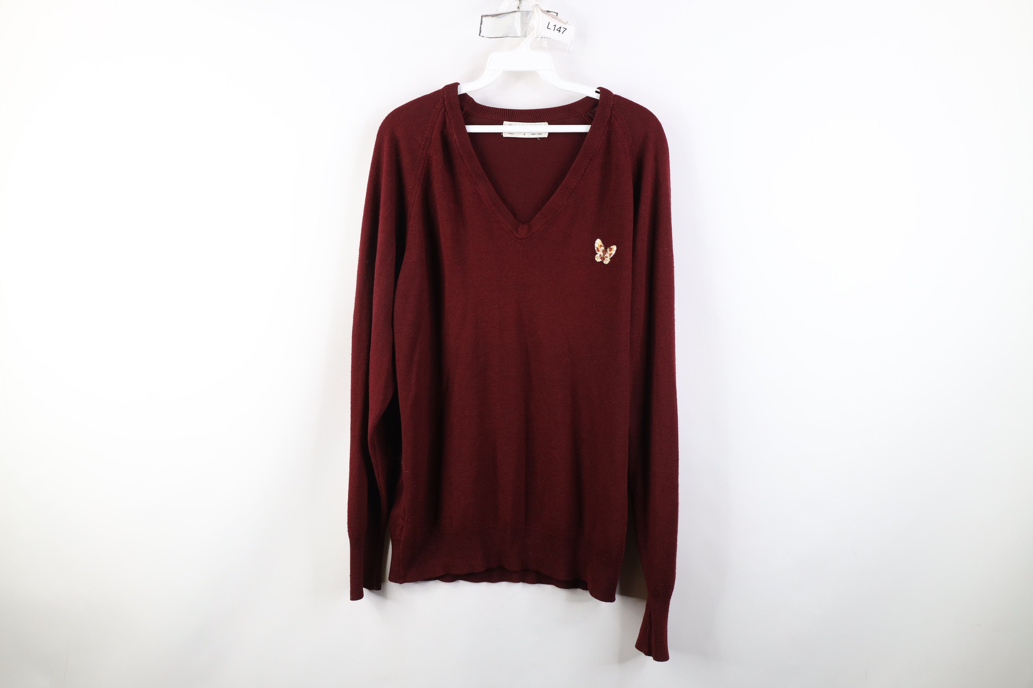 Christian Dior Monsieur Vintage 70s 80s Christian Dior V-Neck Sweater Burgundy USA Size US L / EU 52-54 / 3 - 1 Thumbnail