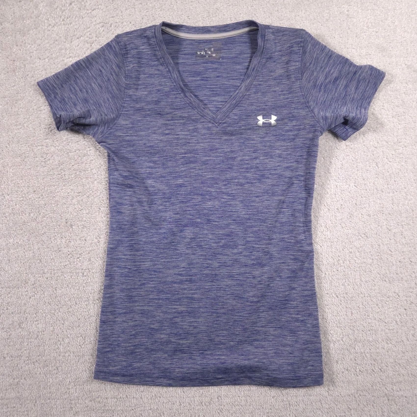 Under Armour Under Armour Shirt Womens Small Blue V Neck Short Sleeve Athletic Top Running & Gym Training Size S / US 4 / IT 40 - 2 Thumbnail