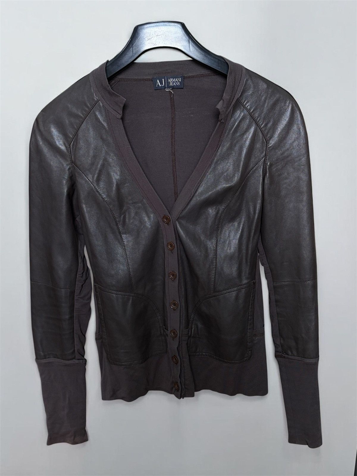 Armani Armani Jeans Brown Ovine Leather Mixed Media Cardigan Size S / US 4 / IT 40 - 1 Thumbnail