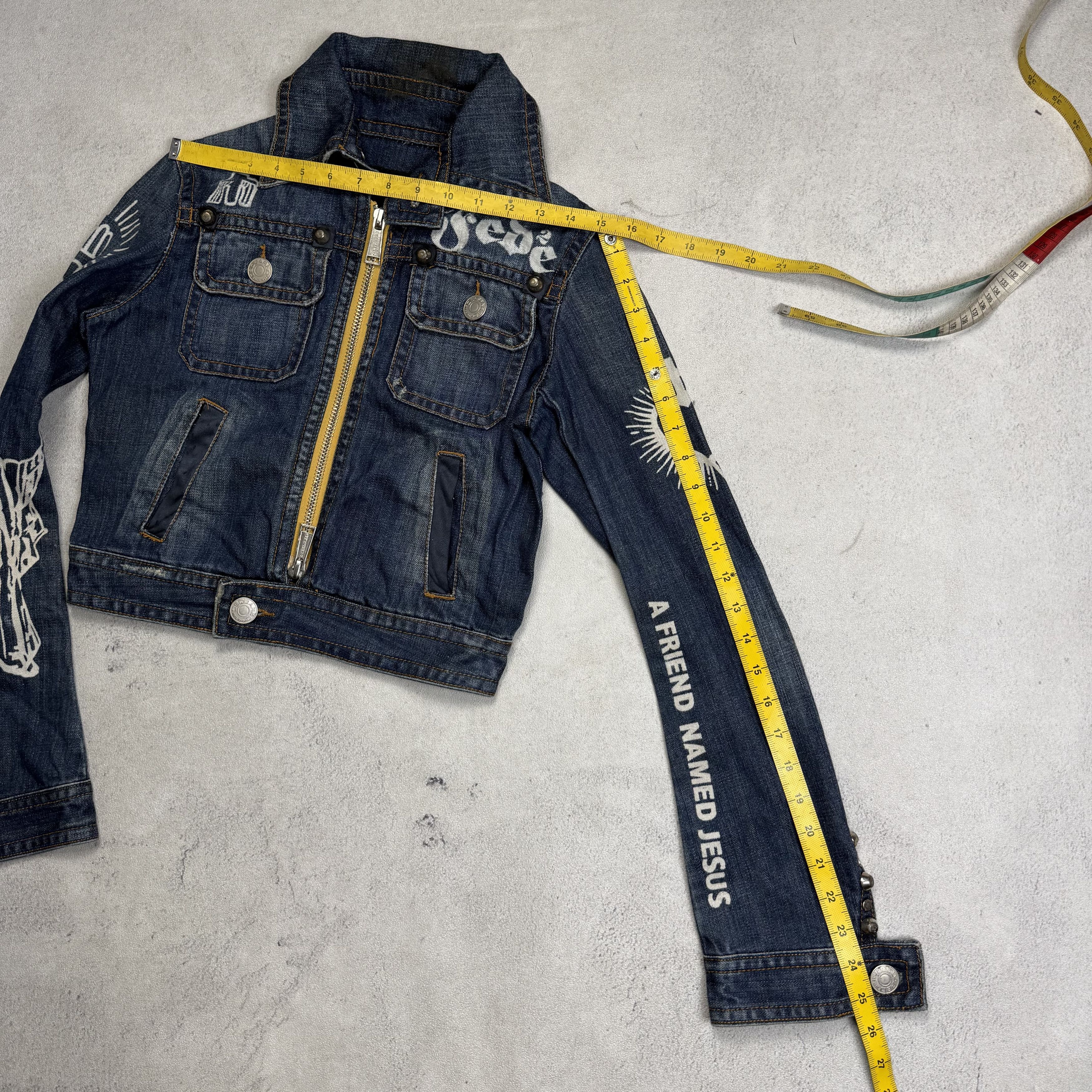 Dsquared2 Dsquared2 FW2005 Jesus Lord Peace Cropped Denim Jacket Size S / US 4 / IT 40 - 13 Thumbnail